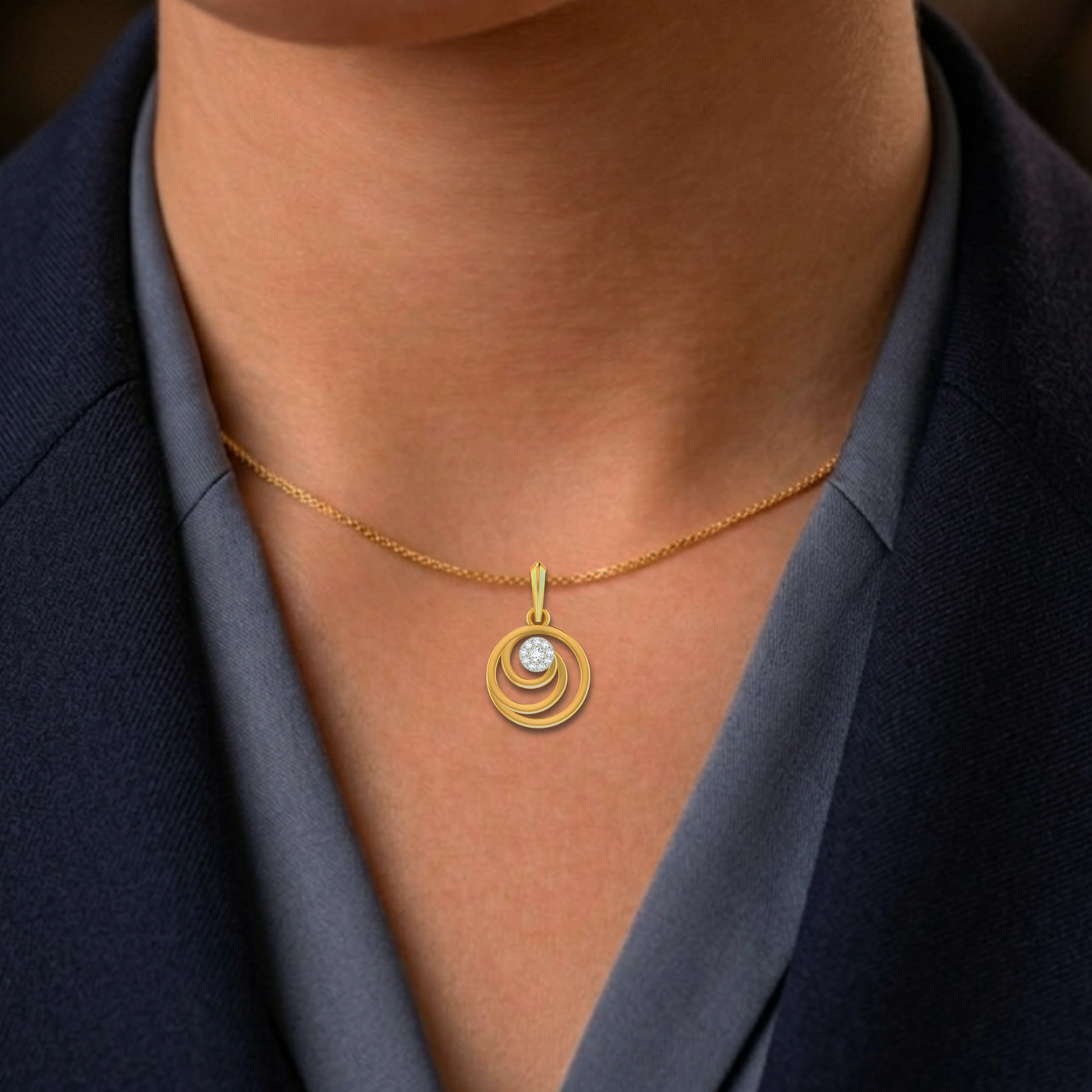 Gold & Diamond Swirl Pendant Set KRC40569
