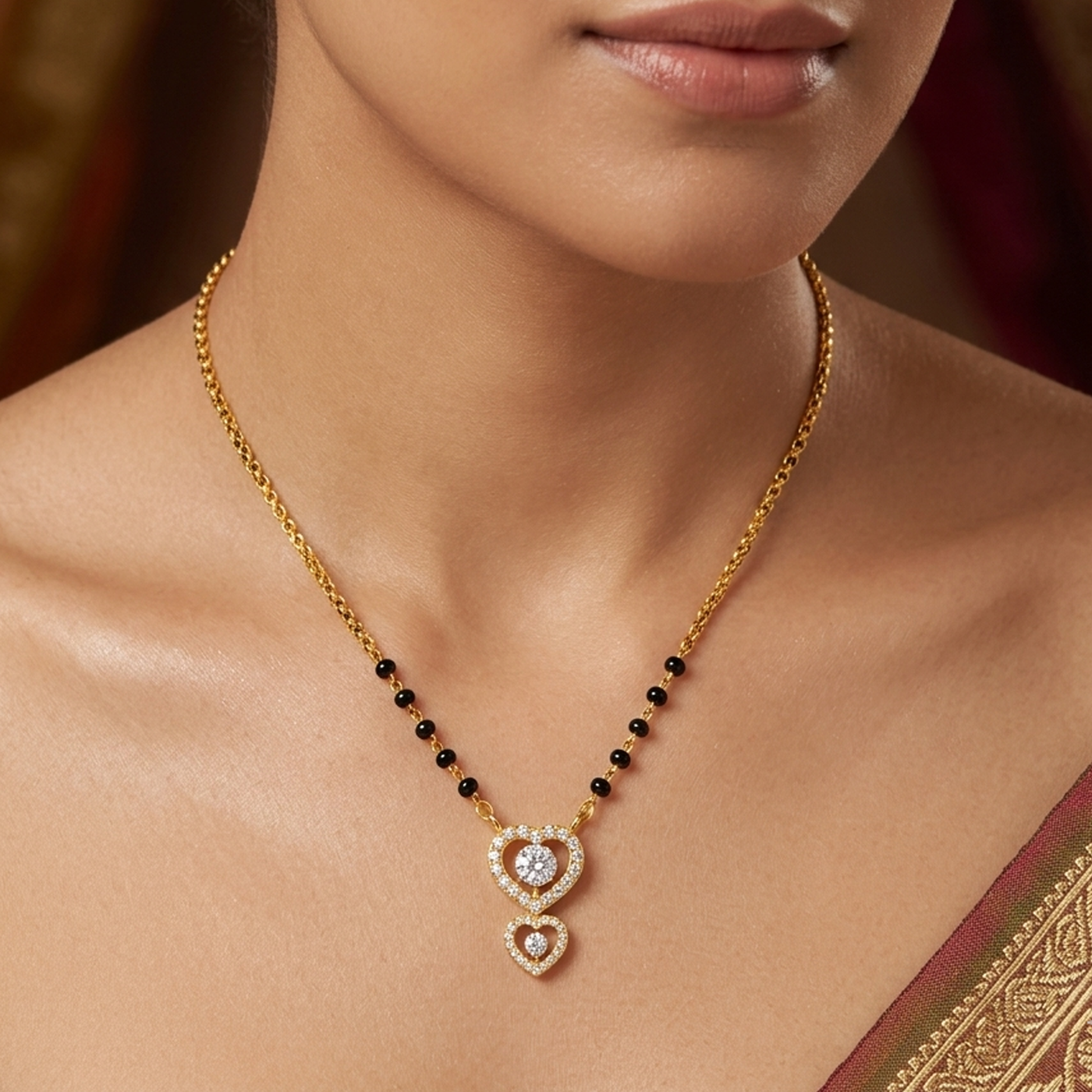 Gold & Diamond Heart Mangalsutra For Women KRC50126