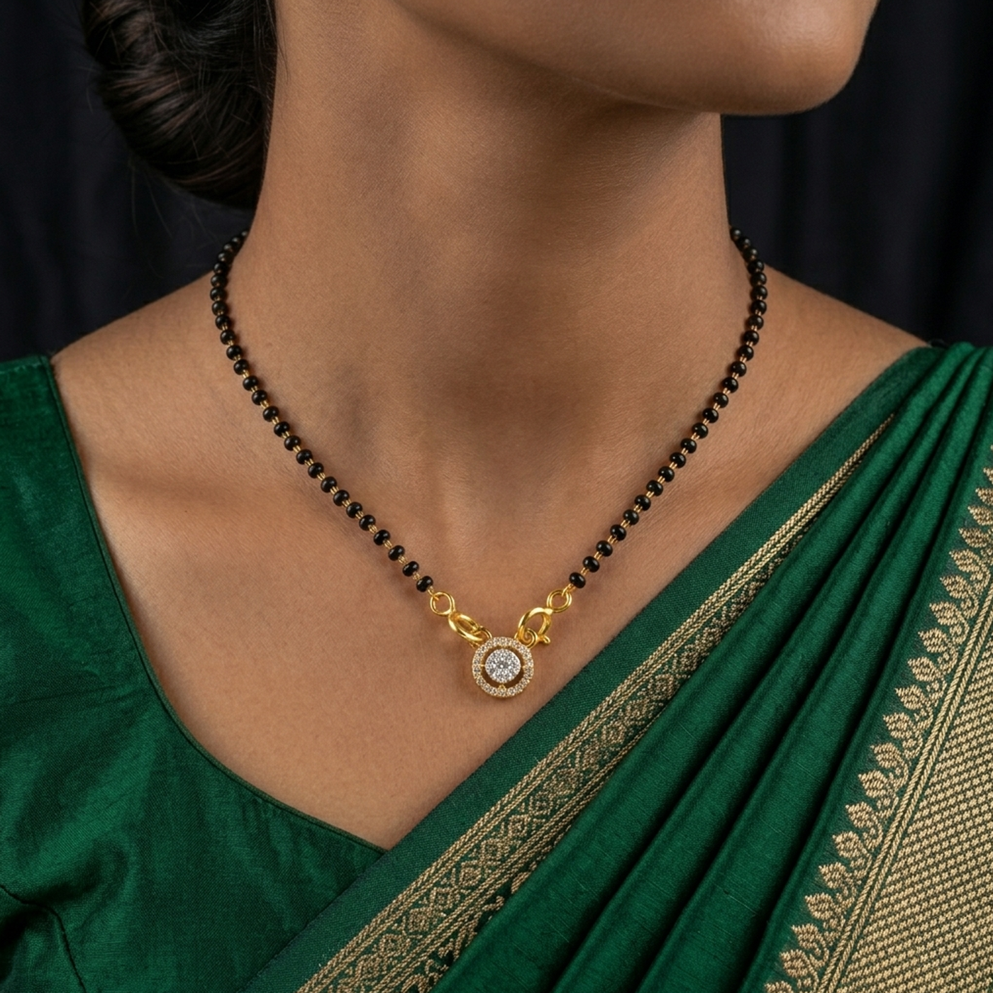 Gold & Diamond Halo Mangalsutra For Women KRC50111