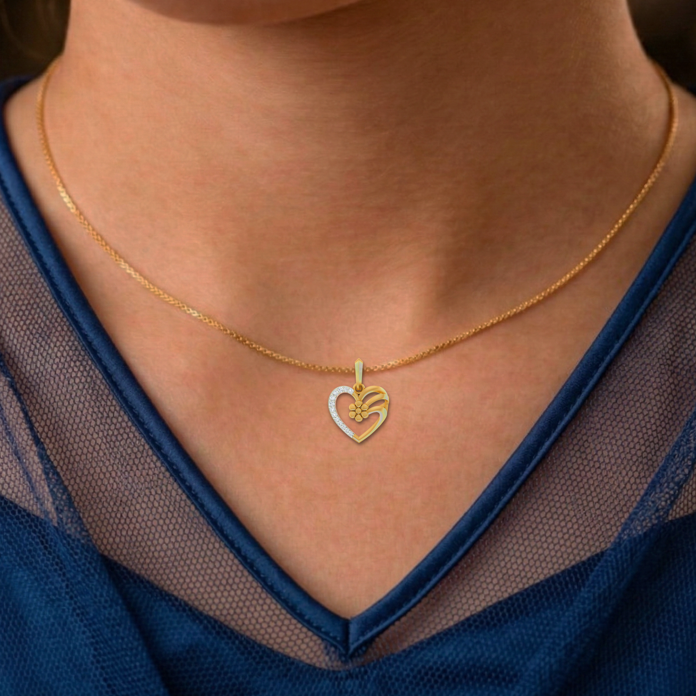 Gold & Diamond Heart Pendant Set KRC40568