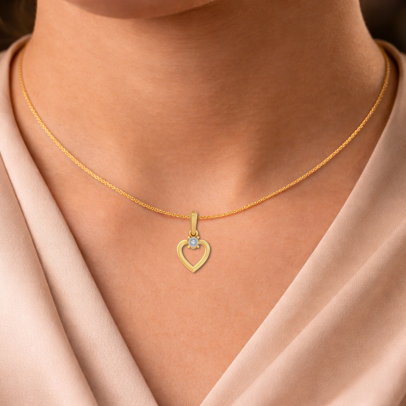 Gold & Diamond Heart Solitaire Pendant Set KRB40201