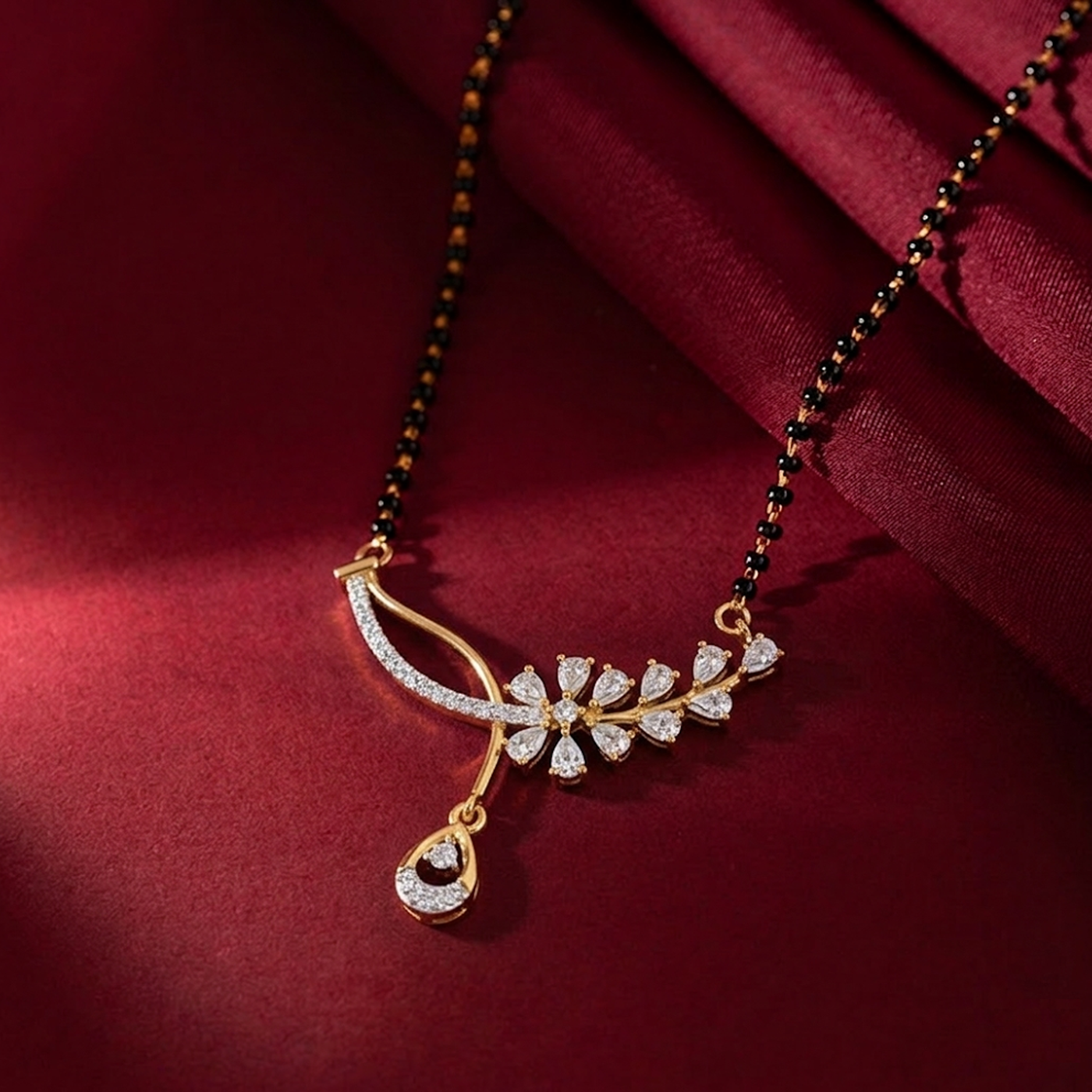 Gold & Diamond Floral Mangalsutra For Women KRC50093