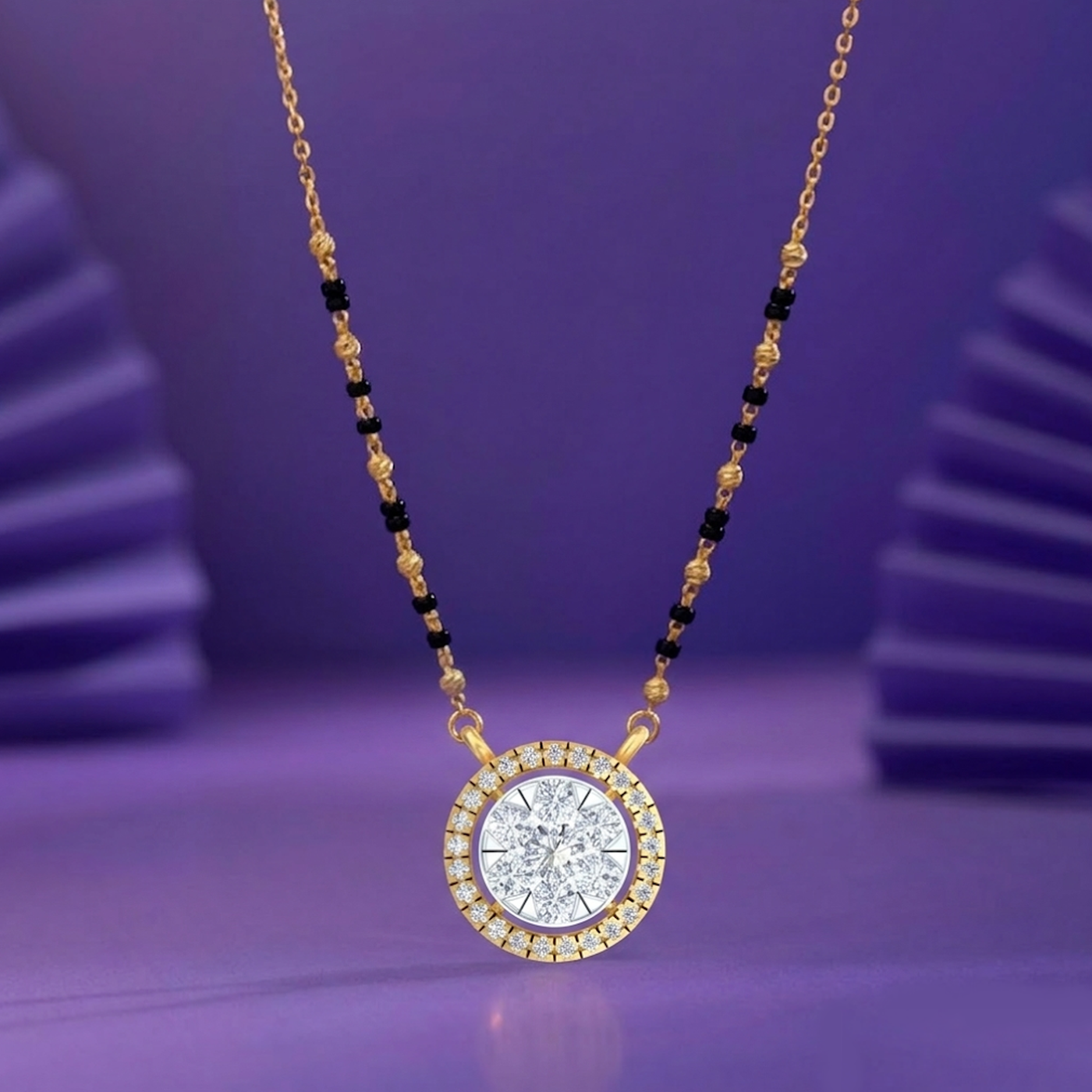 Gold & Diamond Round Mangalsutra For Women KRC50094