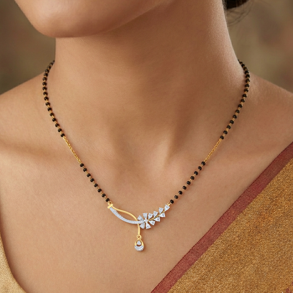 Gold & Diamond Floral Mangalsutra For Women KRC50093