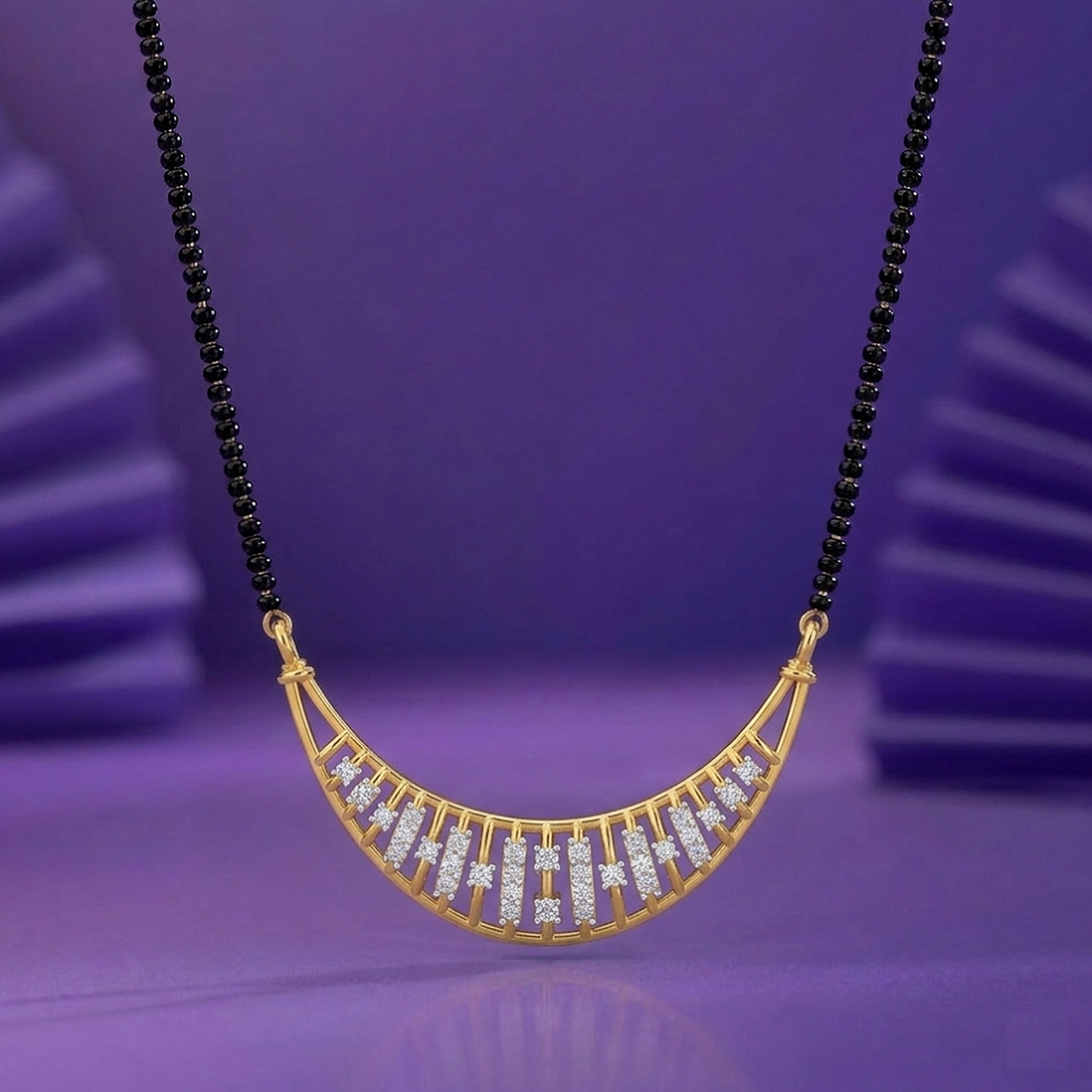 Gold & Diamond Beaded Mangalsutra For Women KRB50045