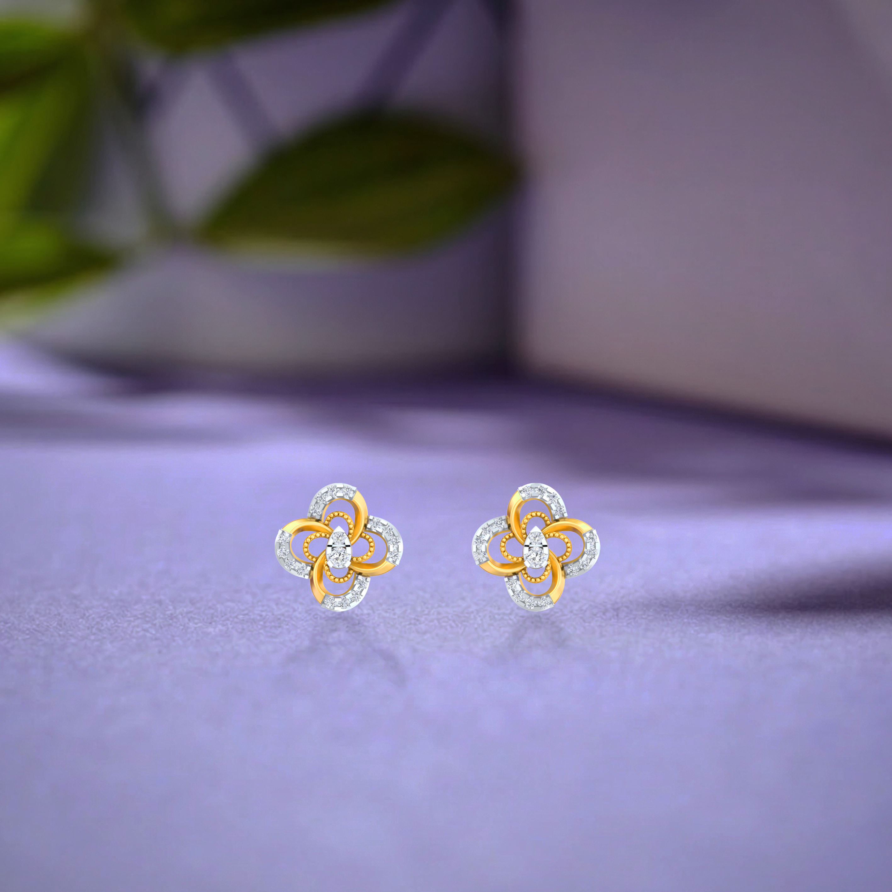 Floral Yellow Gold Diamond Earring | under 40k 