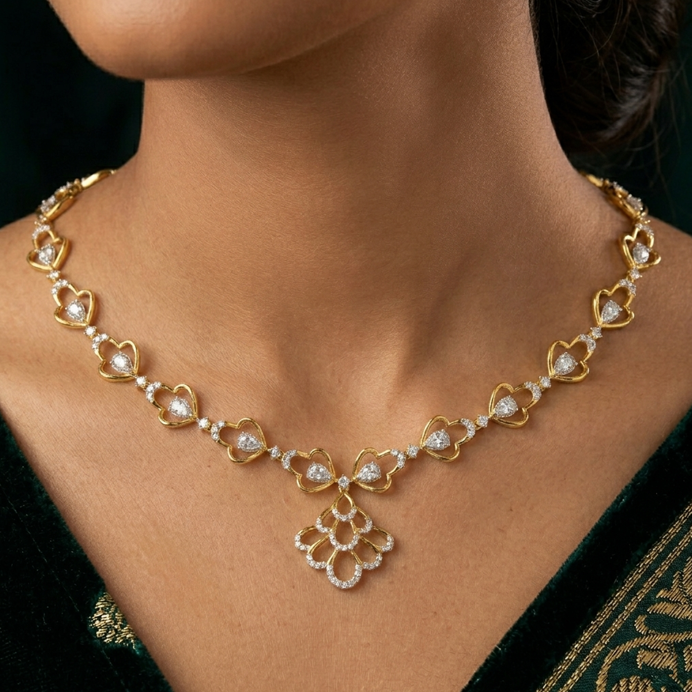 14K गोल्ड और डायमंड डेलीवियर नेकलेस सेट KRH44045N