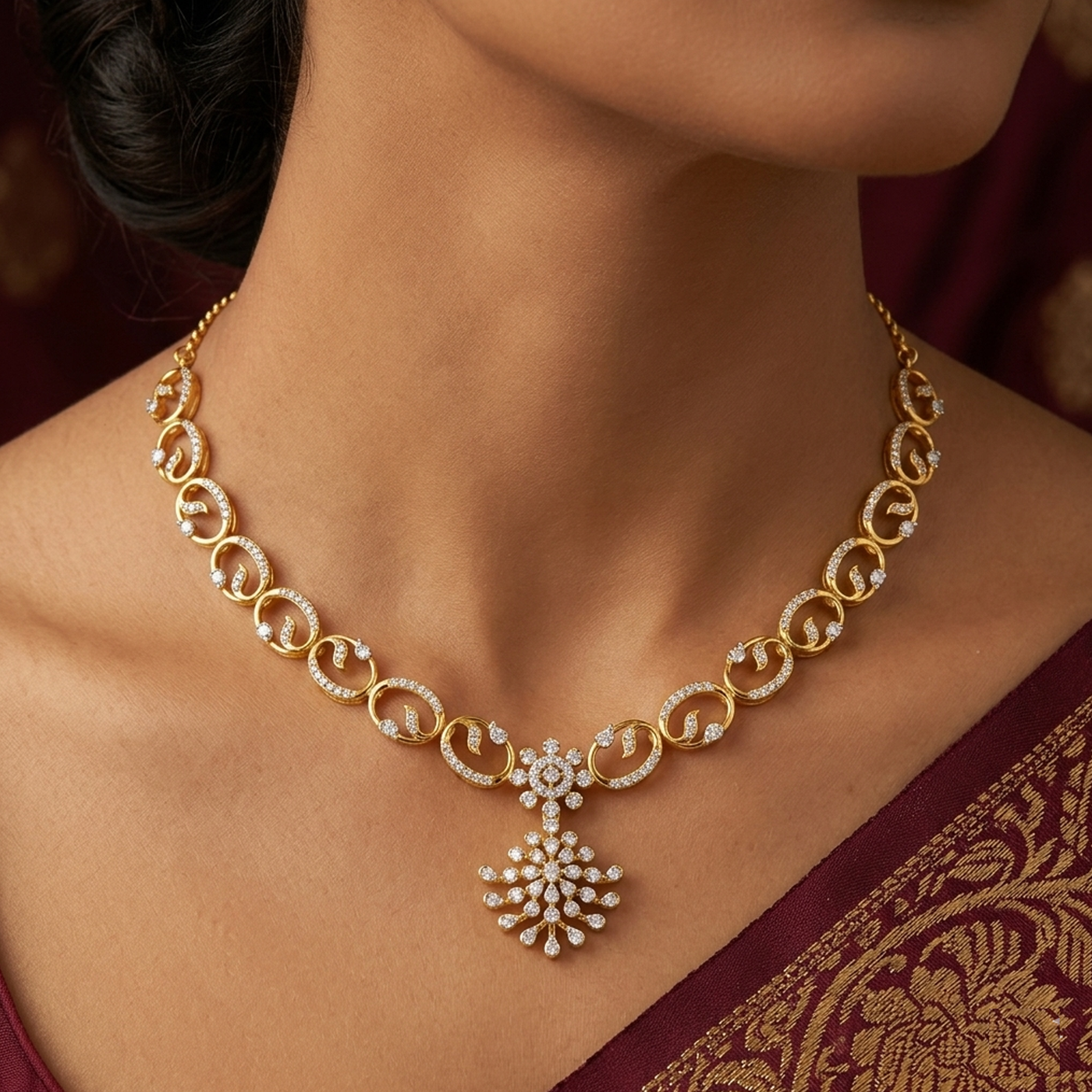 Gold & Diamond Dailywear Necklace Set KRC60111