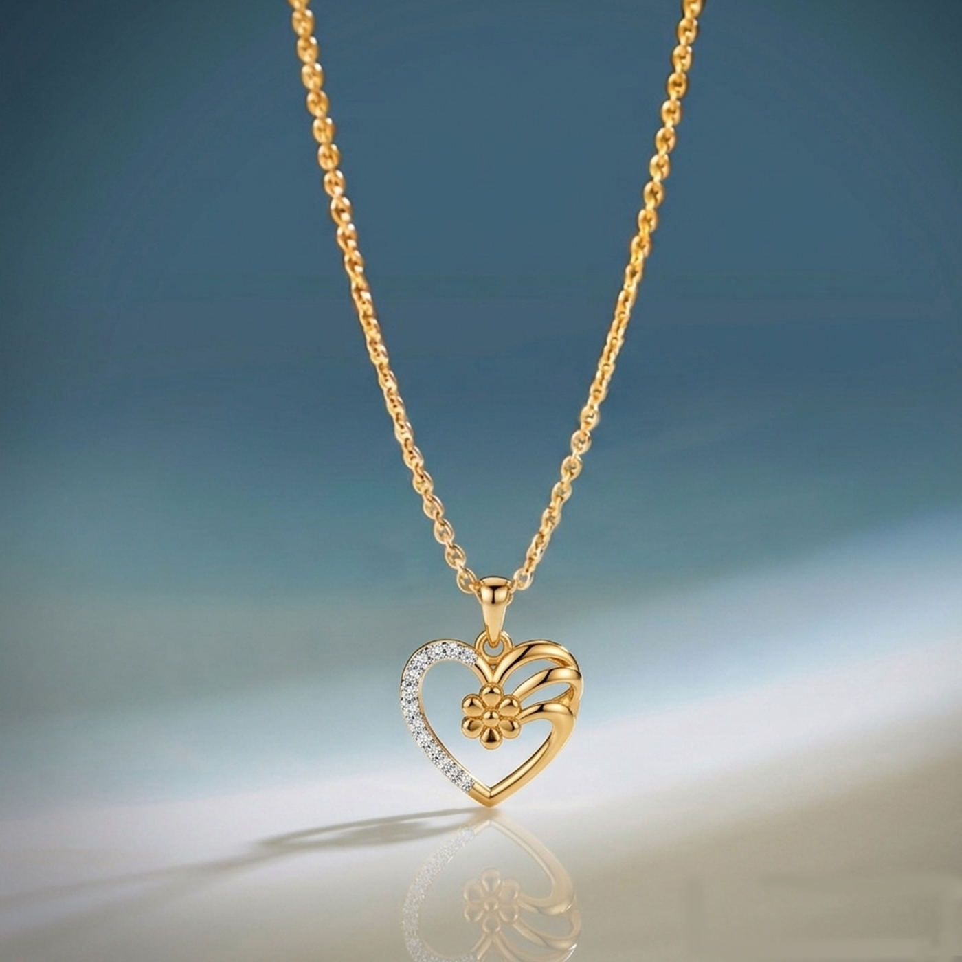 Gold & Diamond Heart Pendant Set KRC40568