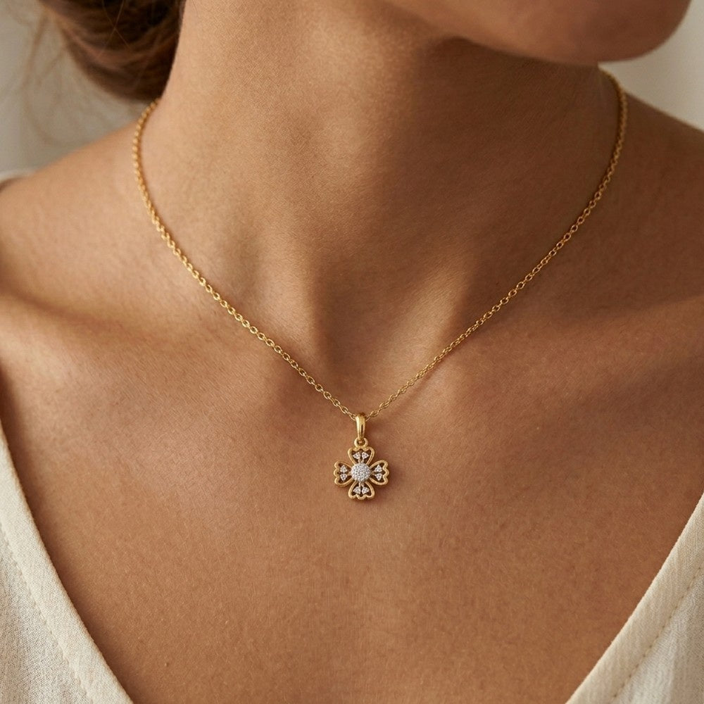 Gold & Diamond Floral Pendant Set KRC40700