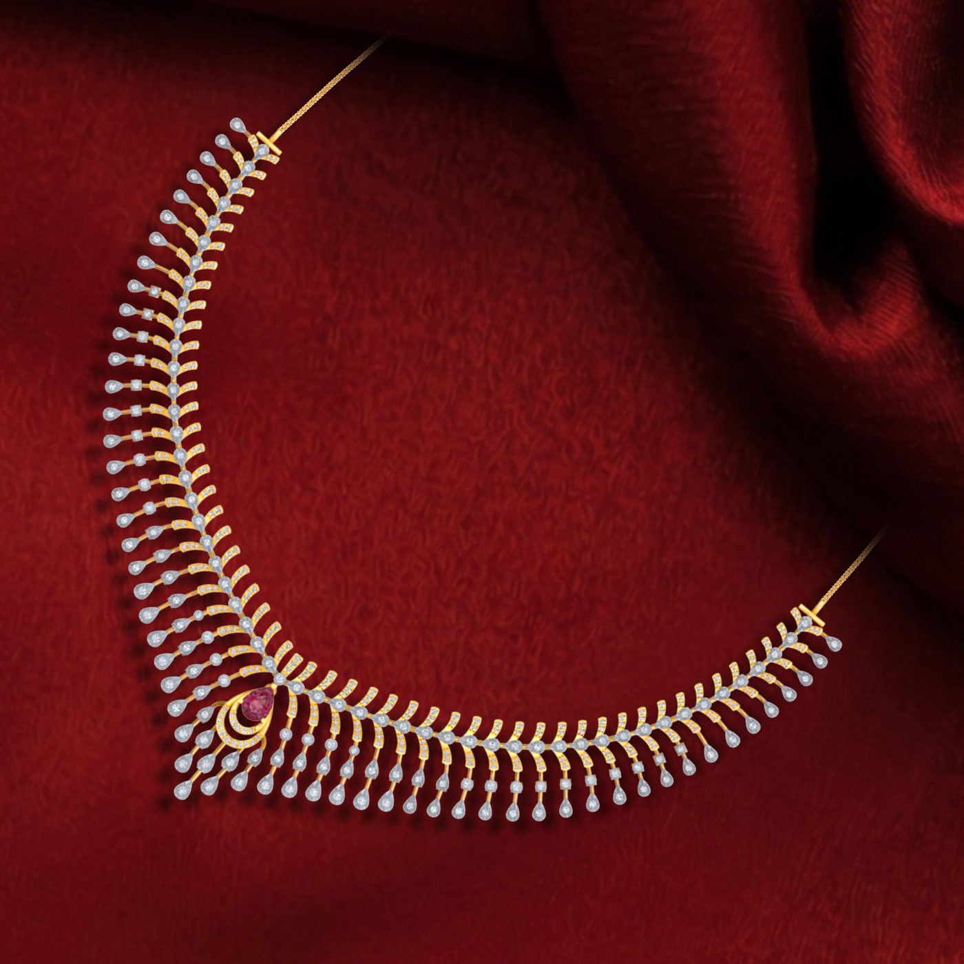 Gold & Diamond Gemstone Necklace Set KRC60164