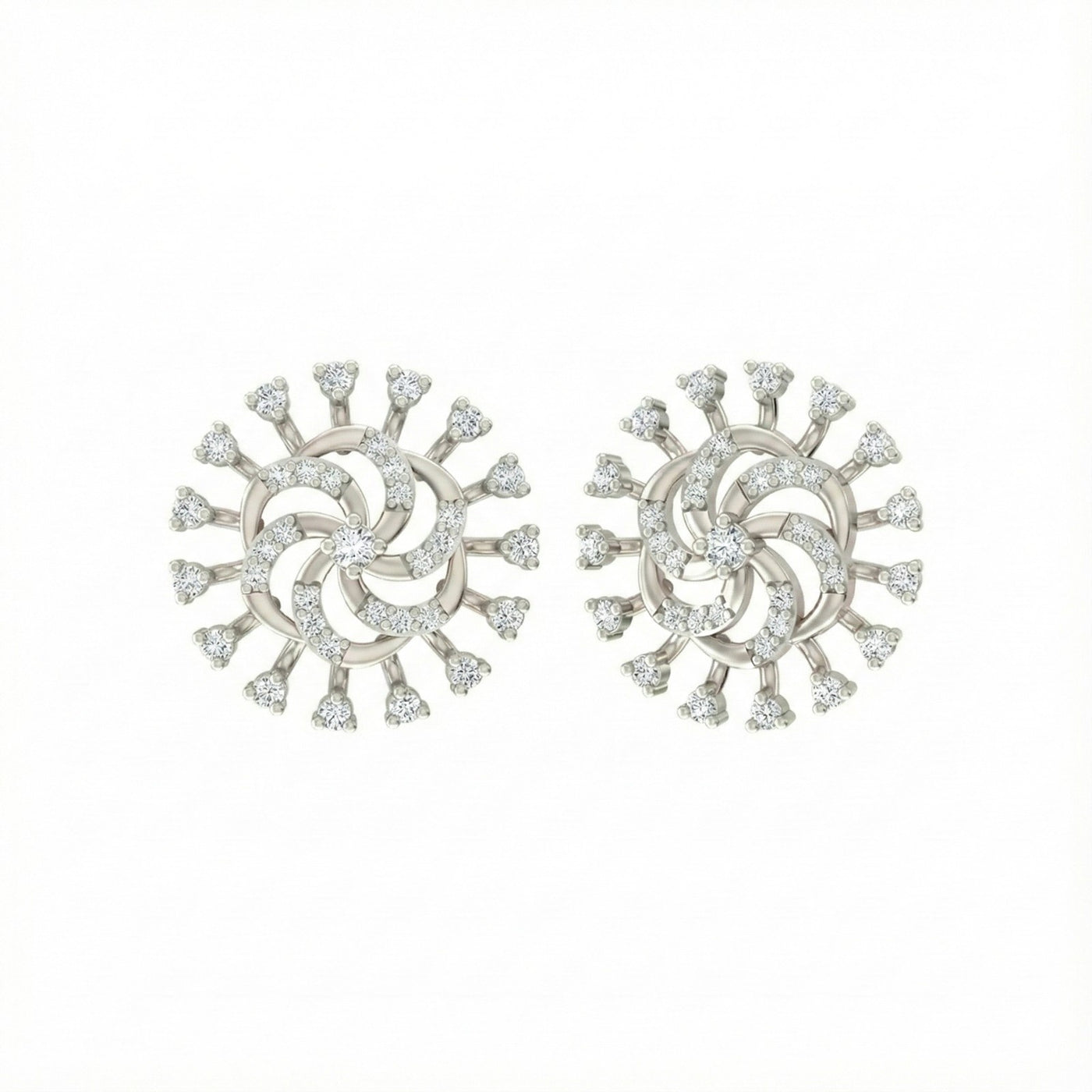 Gold and diamond floral women stud earrings with radiant diamond accents in white gold.