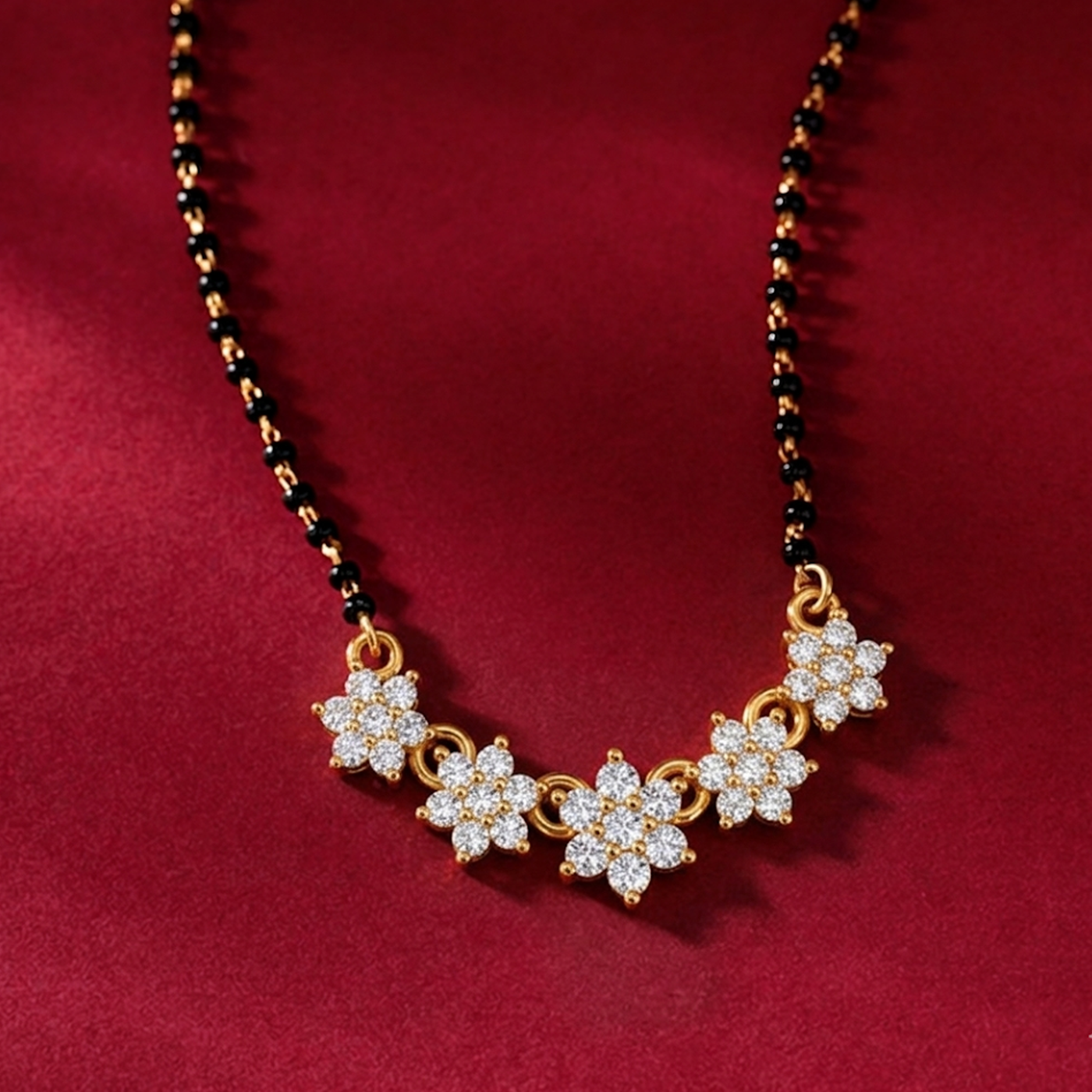 Gold And Diamond Floral Mangalsutra For Women KRC50152