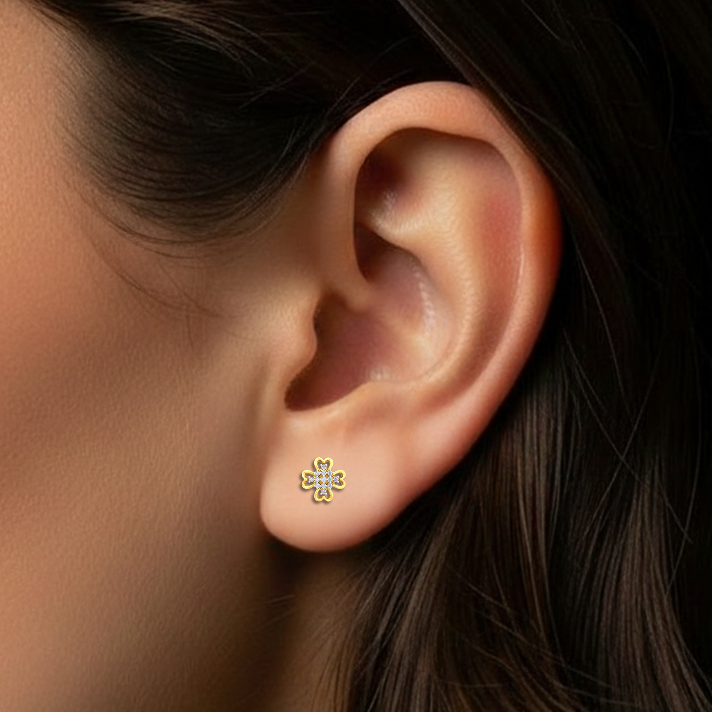 Yellow Gold Diamond Earring close up shot | under 40k 