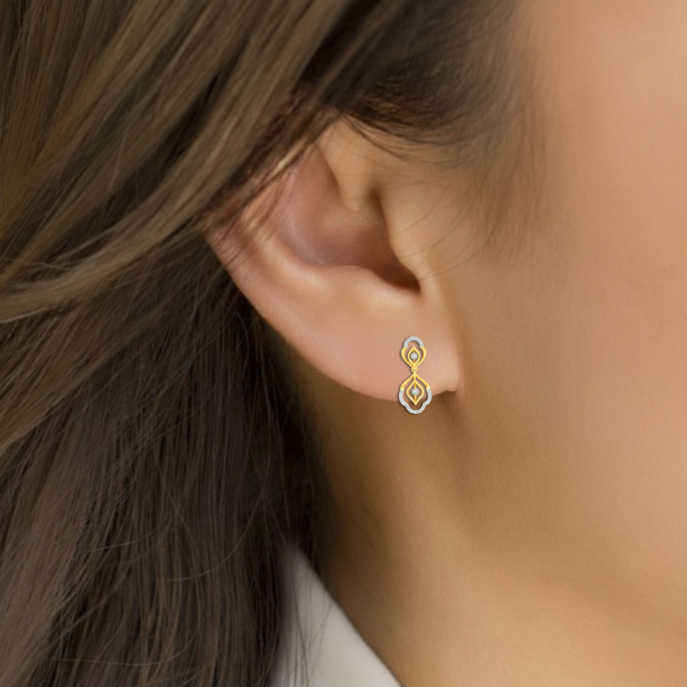 Yellow Gold Diamond Earring close up shot | under 40k 