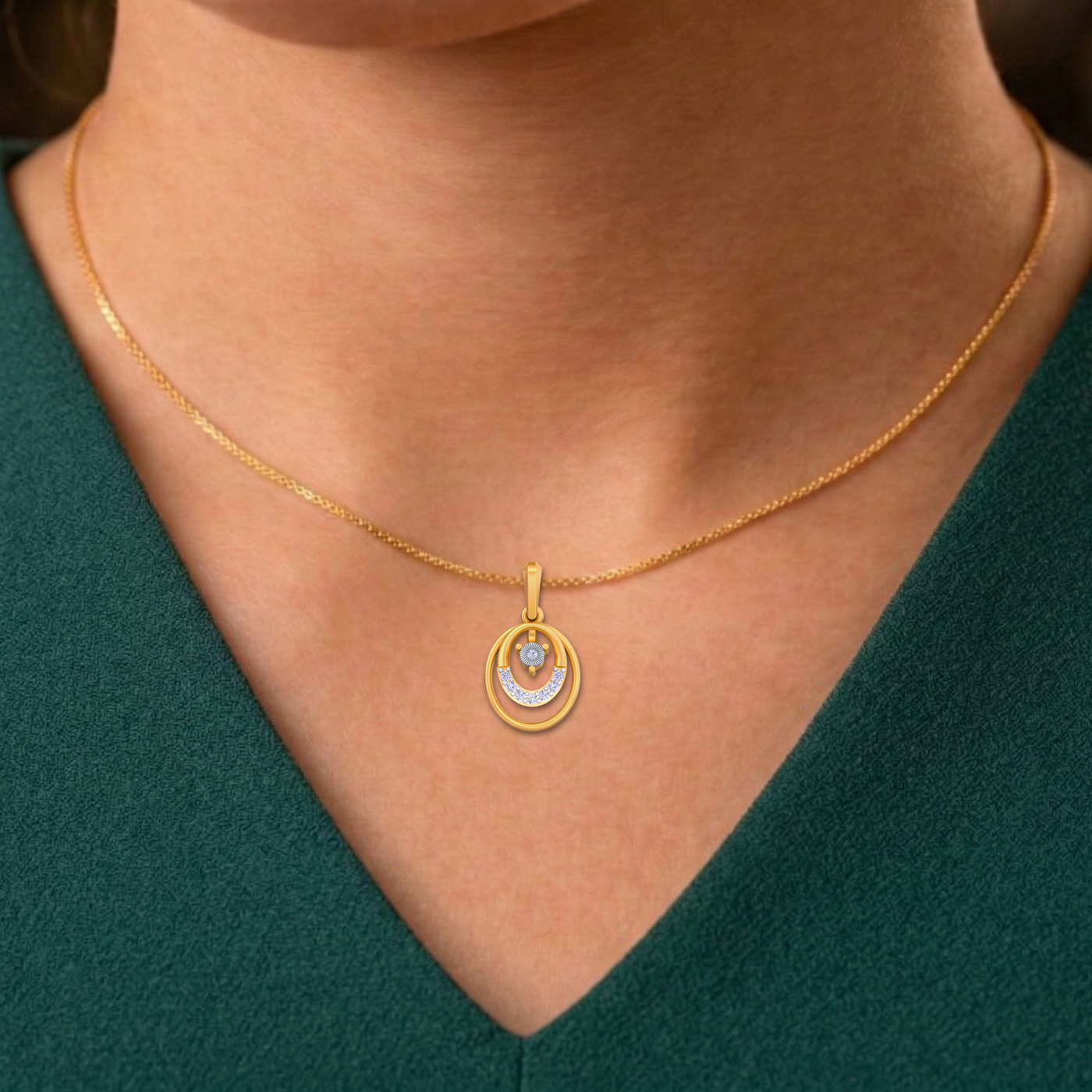 Gold & Diamond Halo Moon Pendant KRB40200