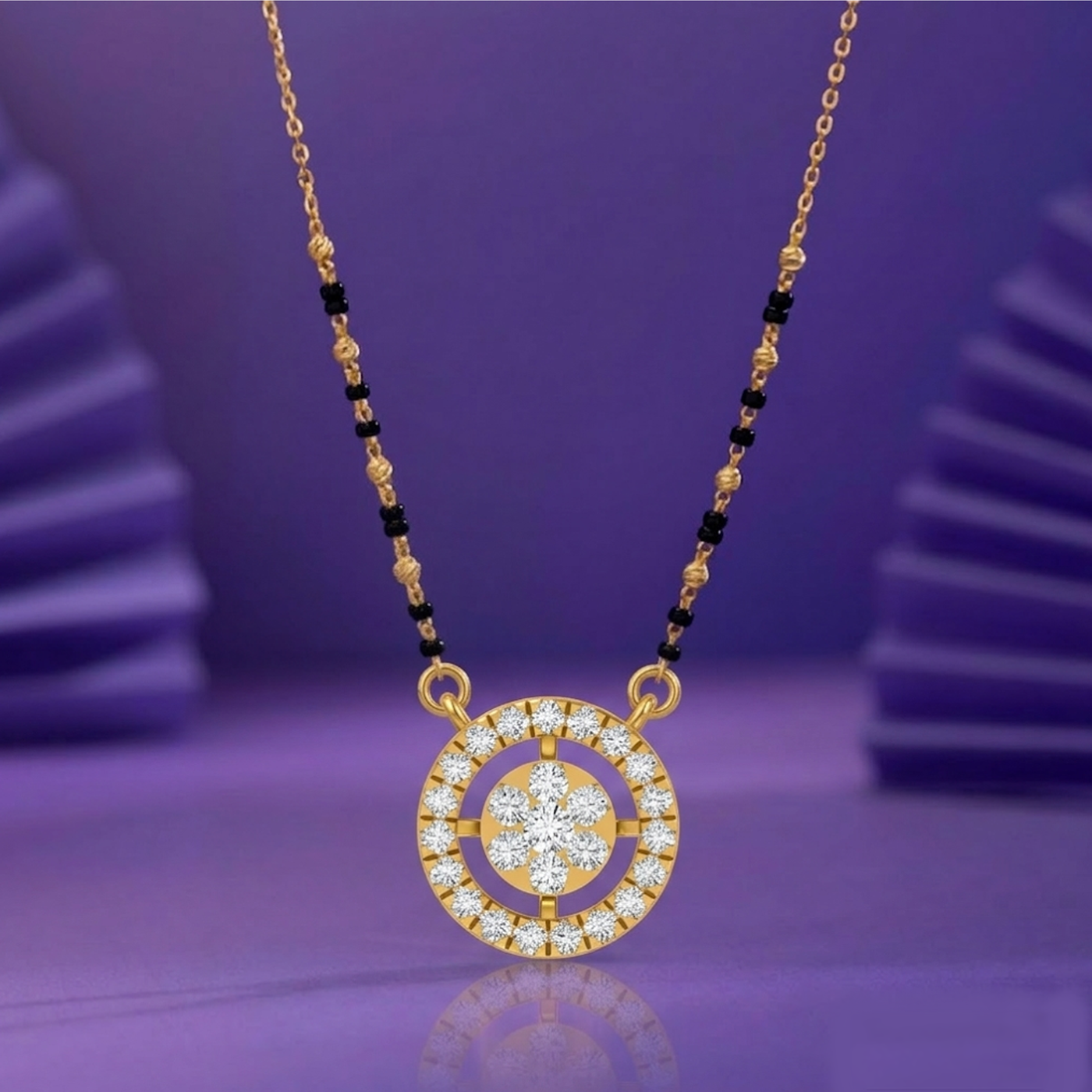 Gold & Diamond Halo Mangalsutra For Women KRC50086