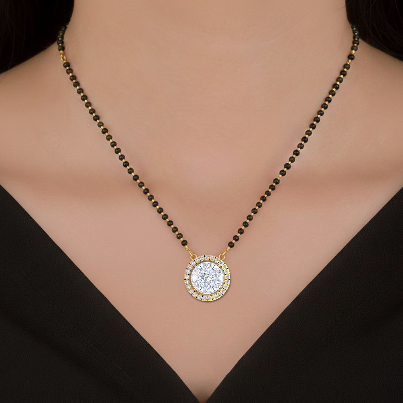 Gold & Diamond Round Mangalsutra For Women KRC50094