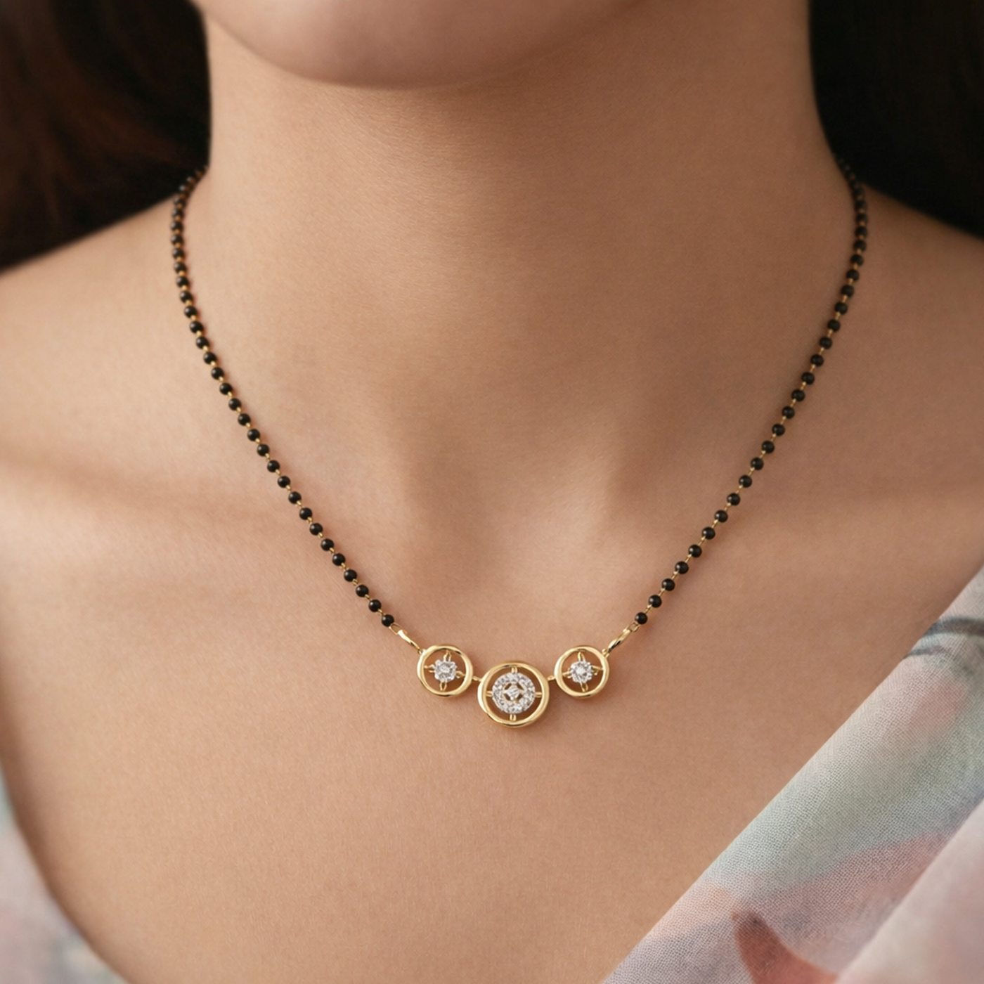 Gold & Diamond Beaded Mangalsutra For Women KRB50033