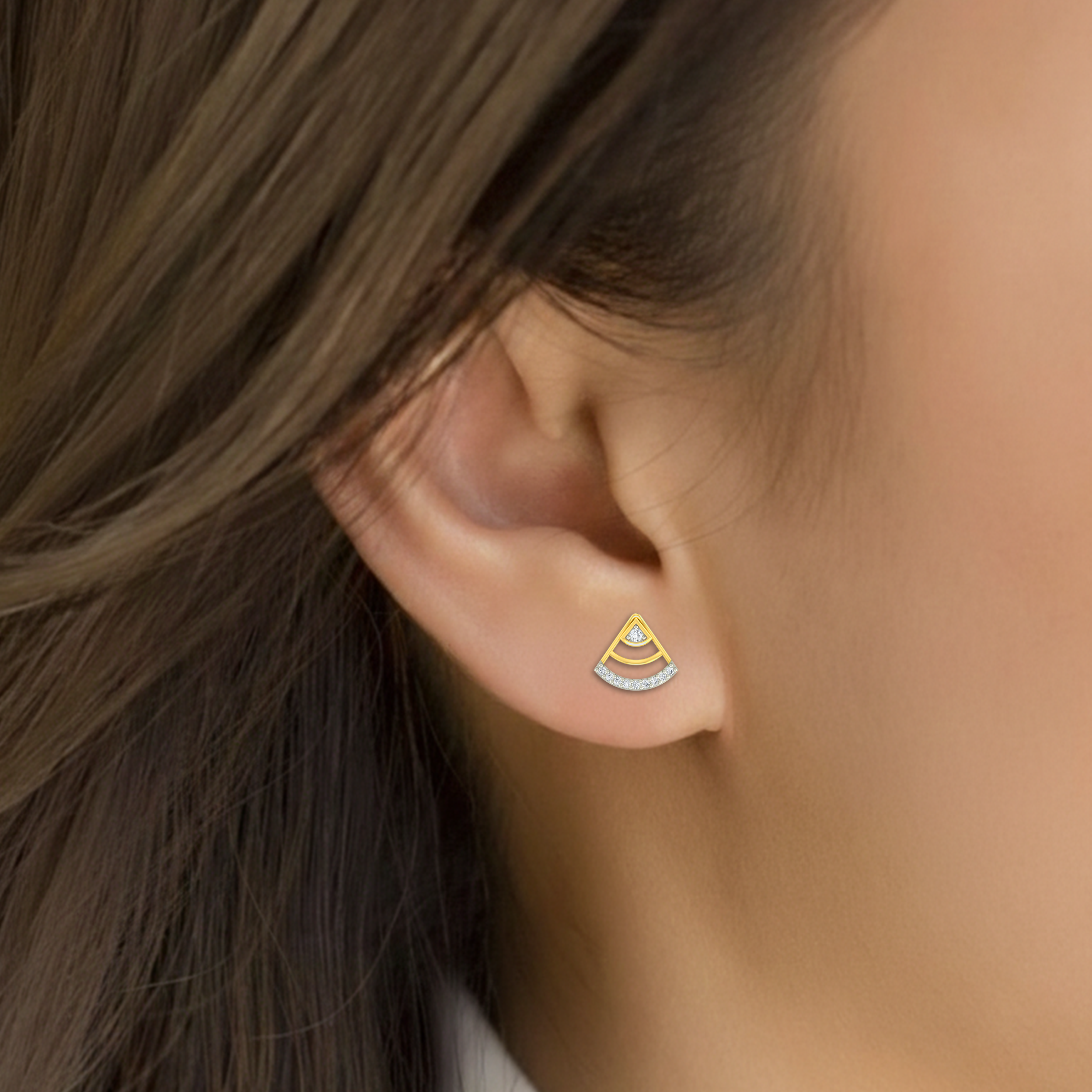 Yellow Gold Diamond Earring close up shot| under 40k 