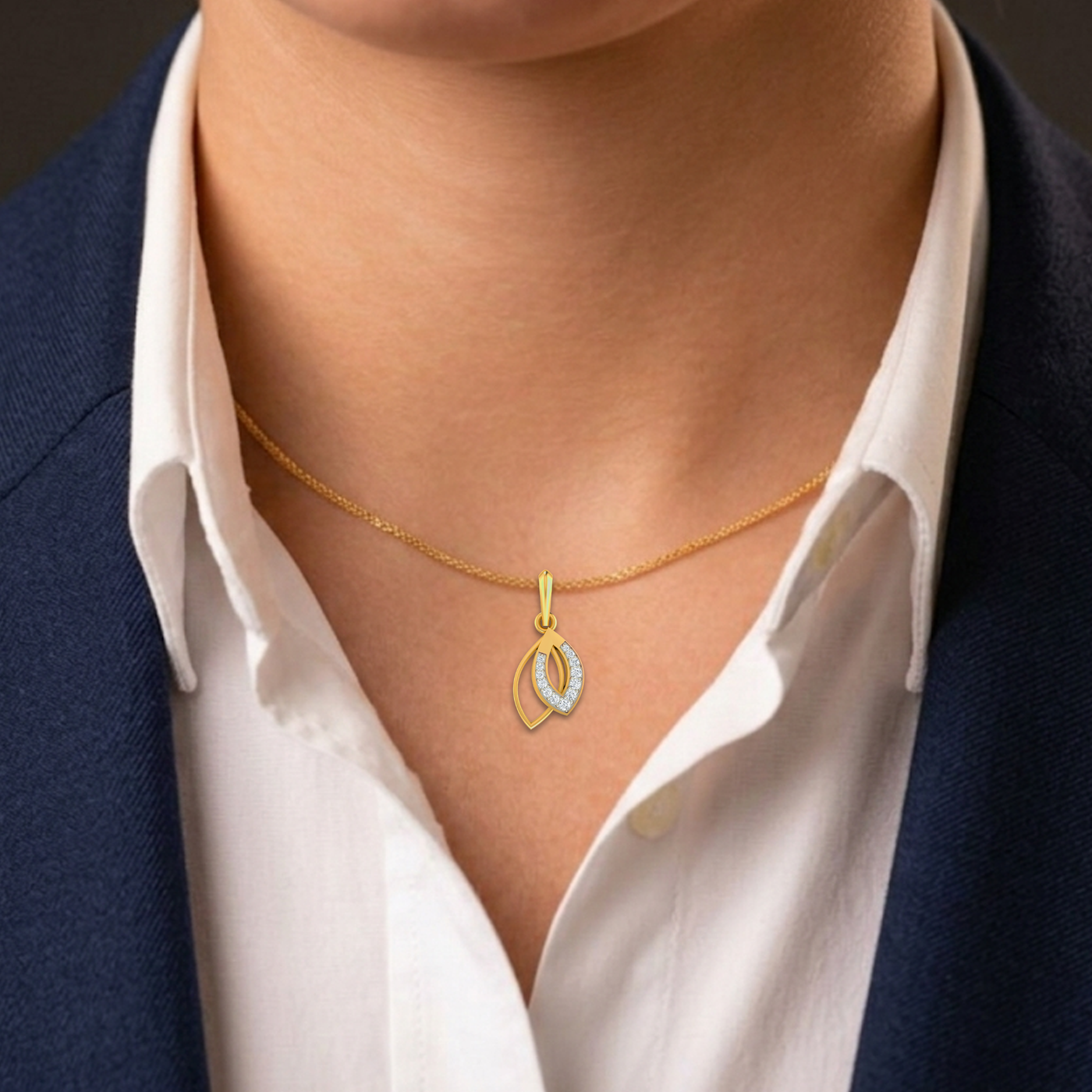 Gold & Diamond Twin Leaf Pendant Set KRC40570