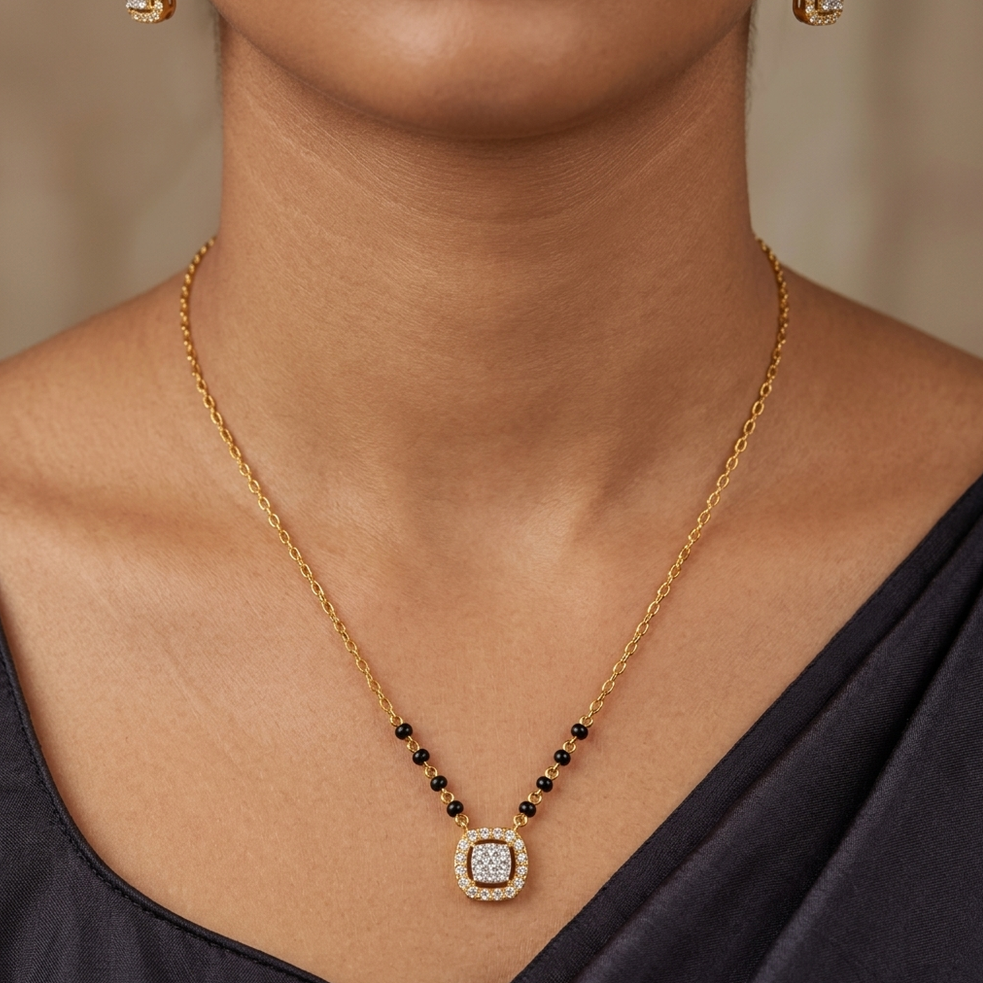 Gold & Diamond Beaded Mangalsutra For Women KRC50153
