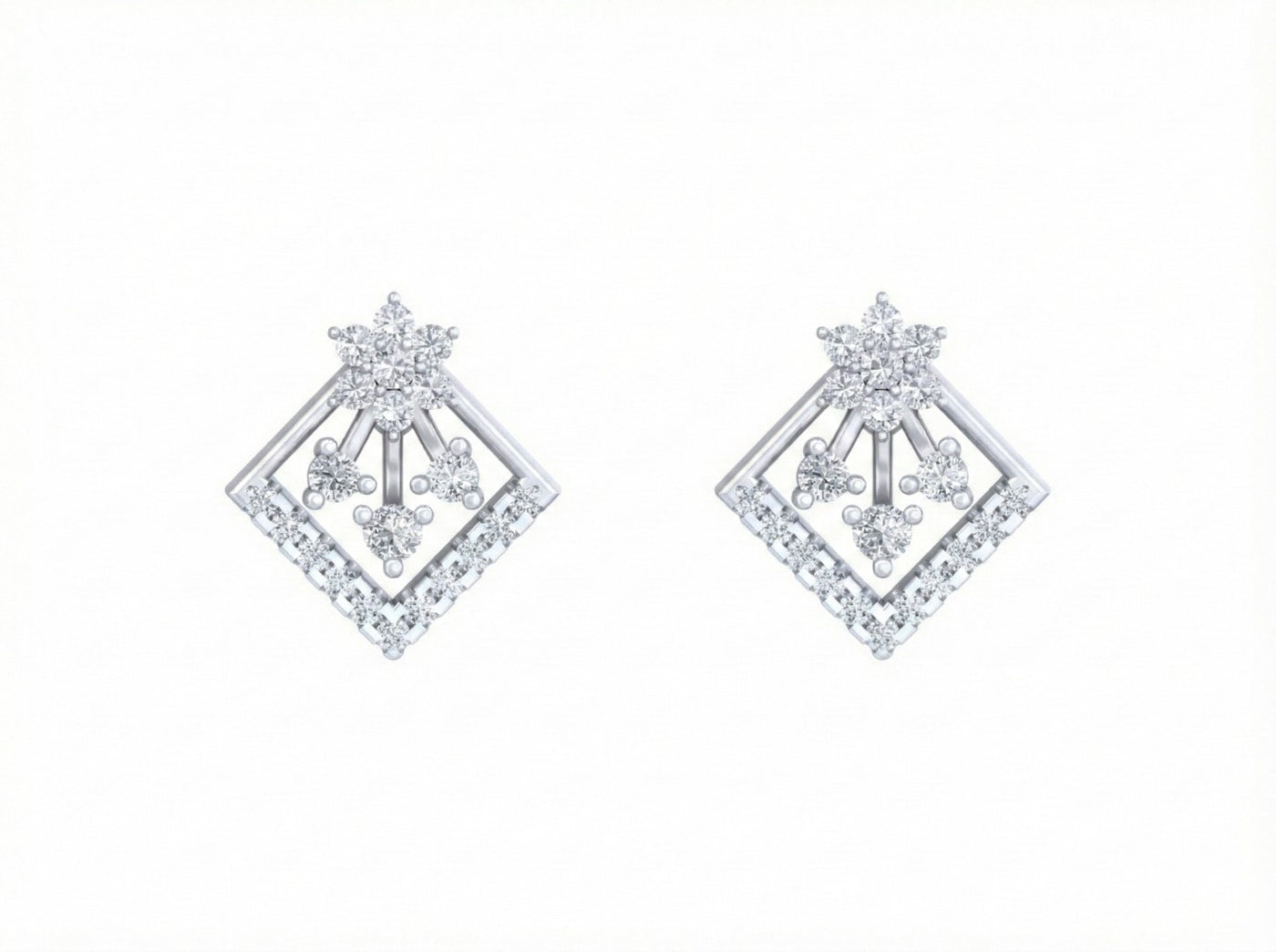 Pair of white gold and diamond stud earrings on a white background