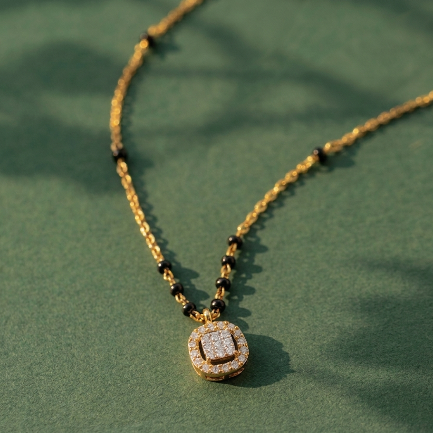Gold & Diamond Beaded Mangalsutra For Women KRC50153