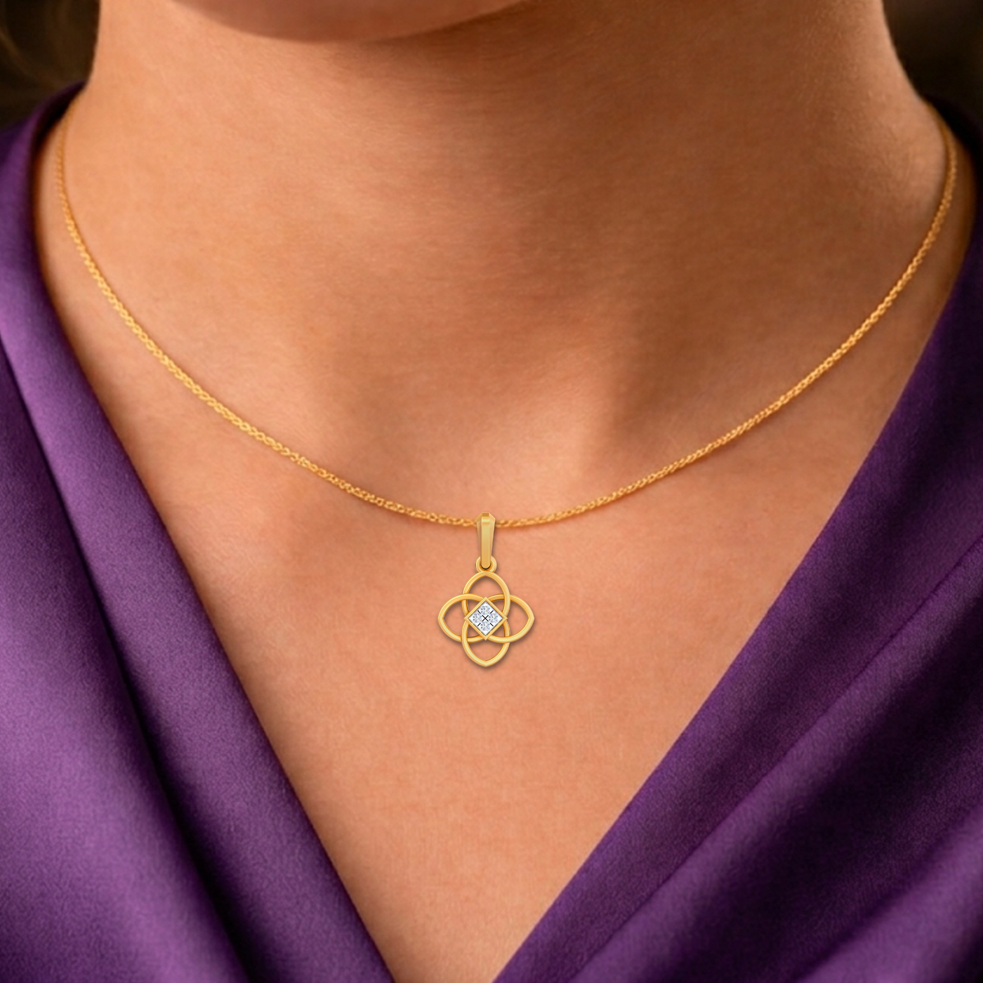 Gold & Diamond Floral Pendant Set KRB40206