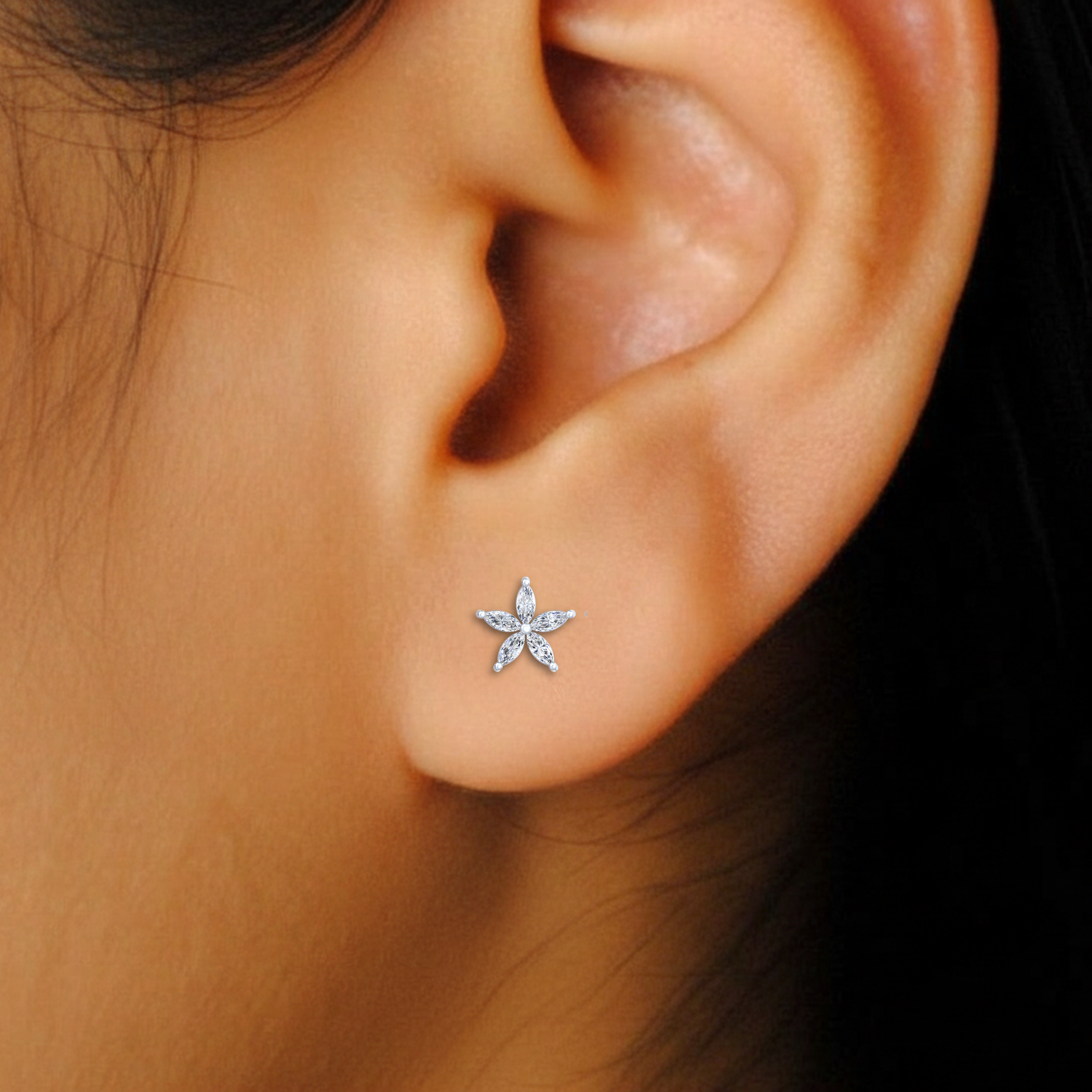 White Gold Diamond Earring close up shot | under 40k 