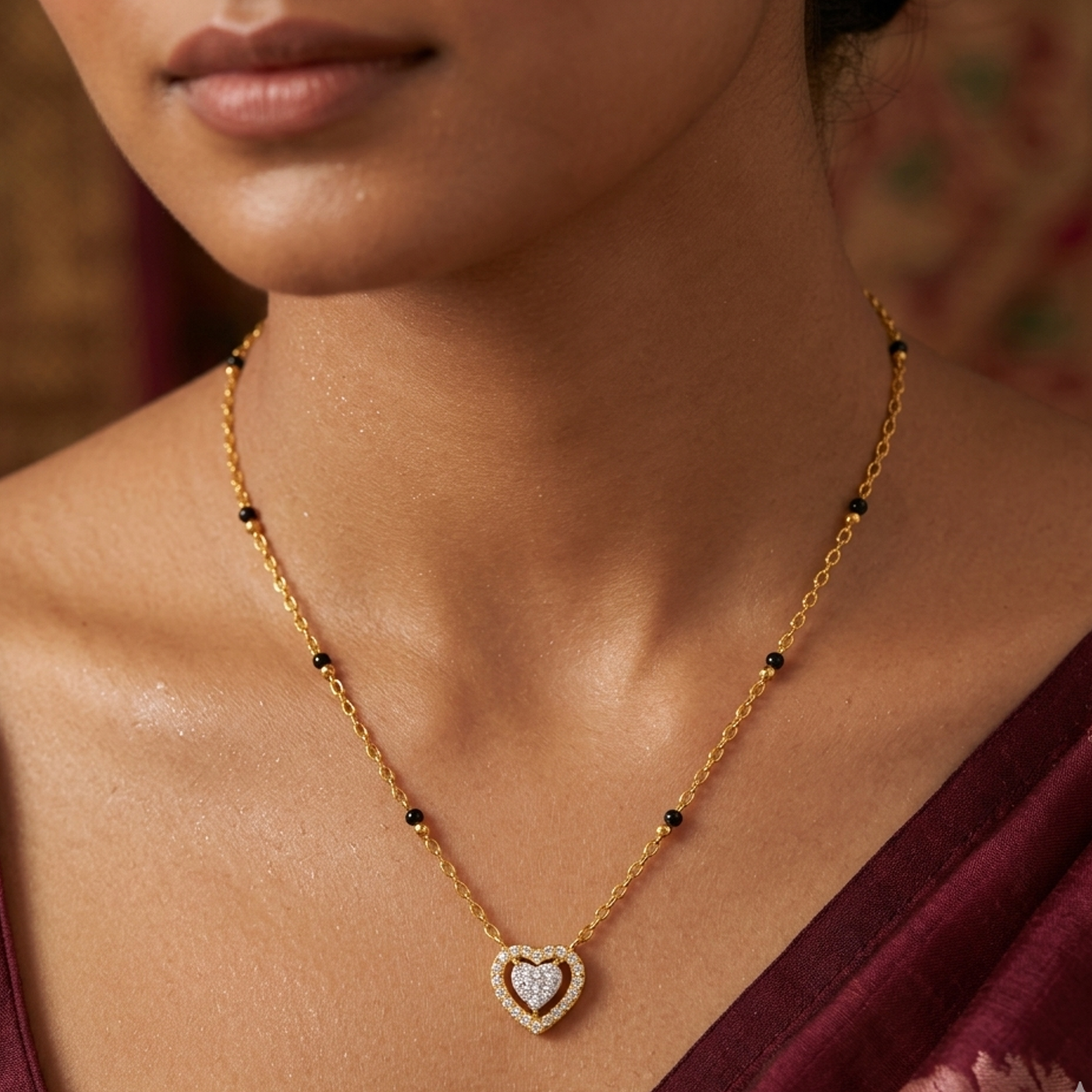 Gold & Diamond Heart Mangalsutra For Women KRC50114
