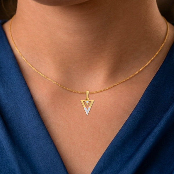 Minimalist Triangle Gold & Diamond Pendant KRB40225