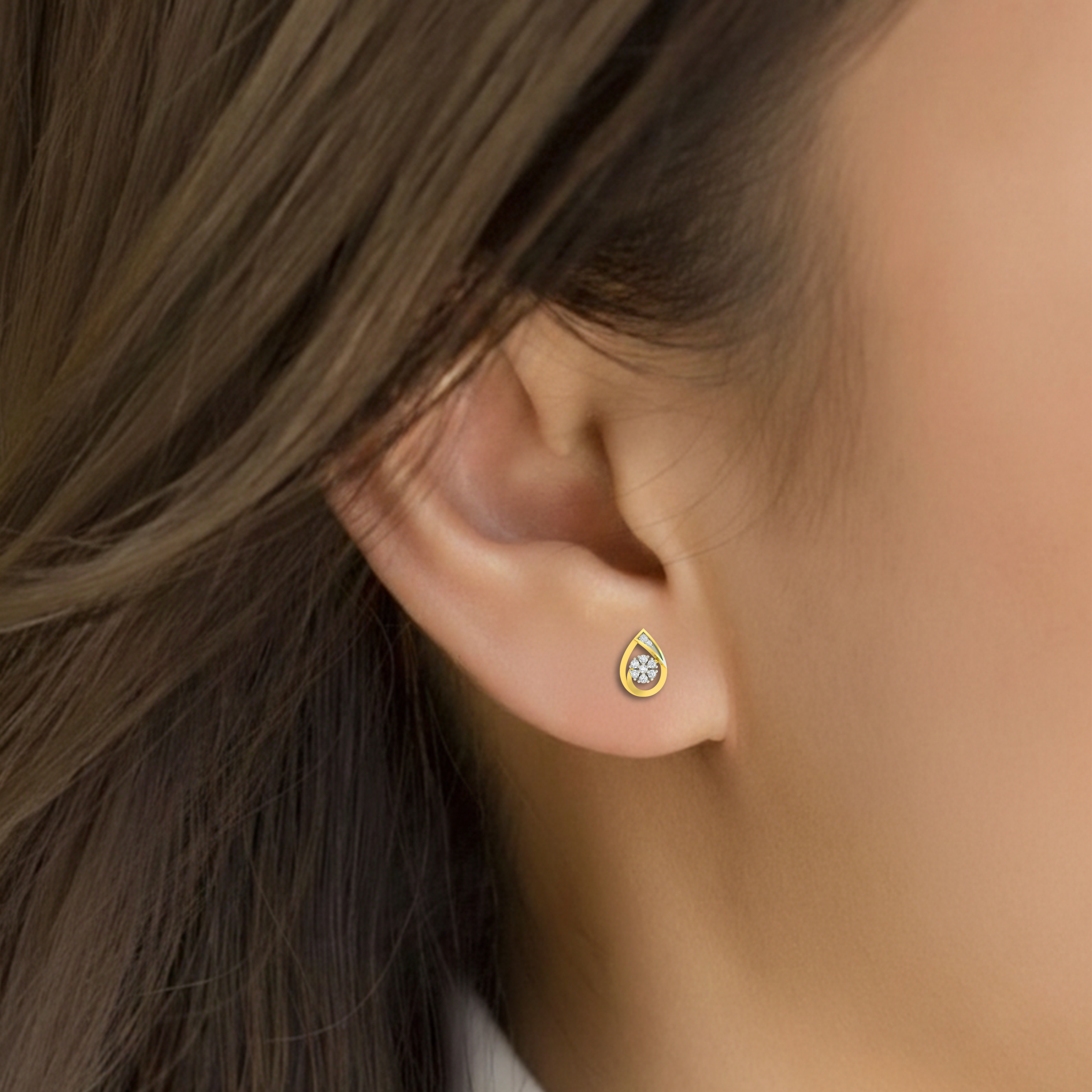Yellow Gold Diamond Earring  close up shot| under 40k 