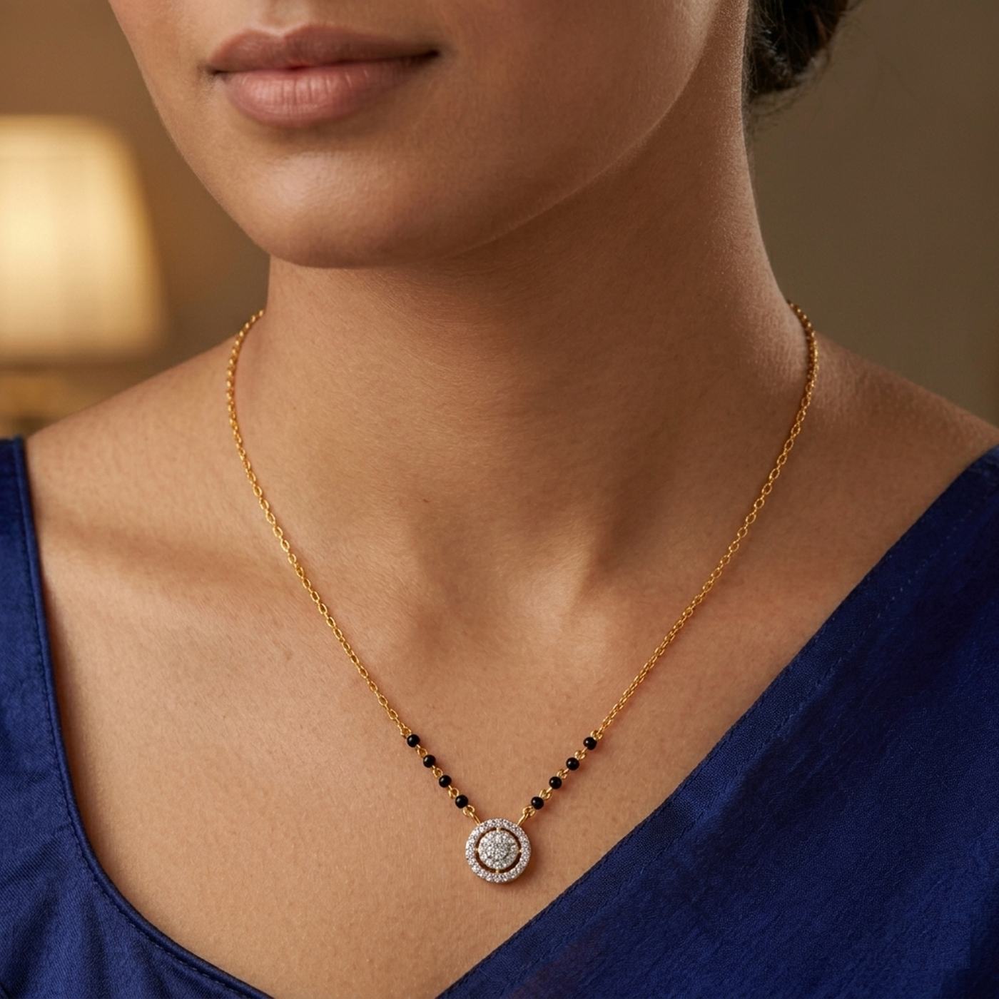 Gold & Diamond Beaded Mangalsutra For Women KRC50154