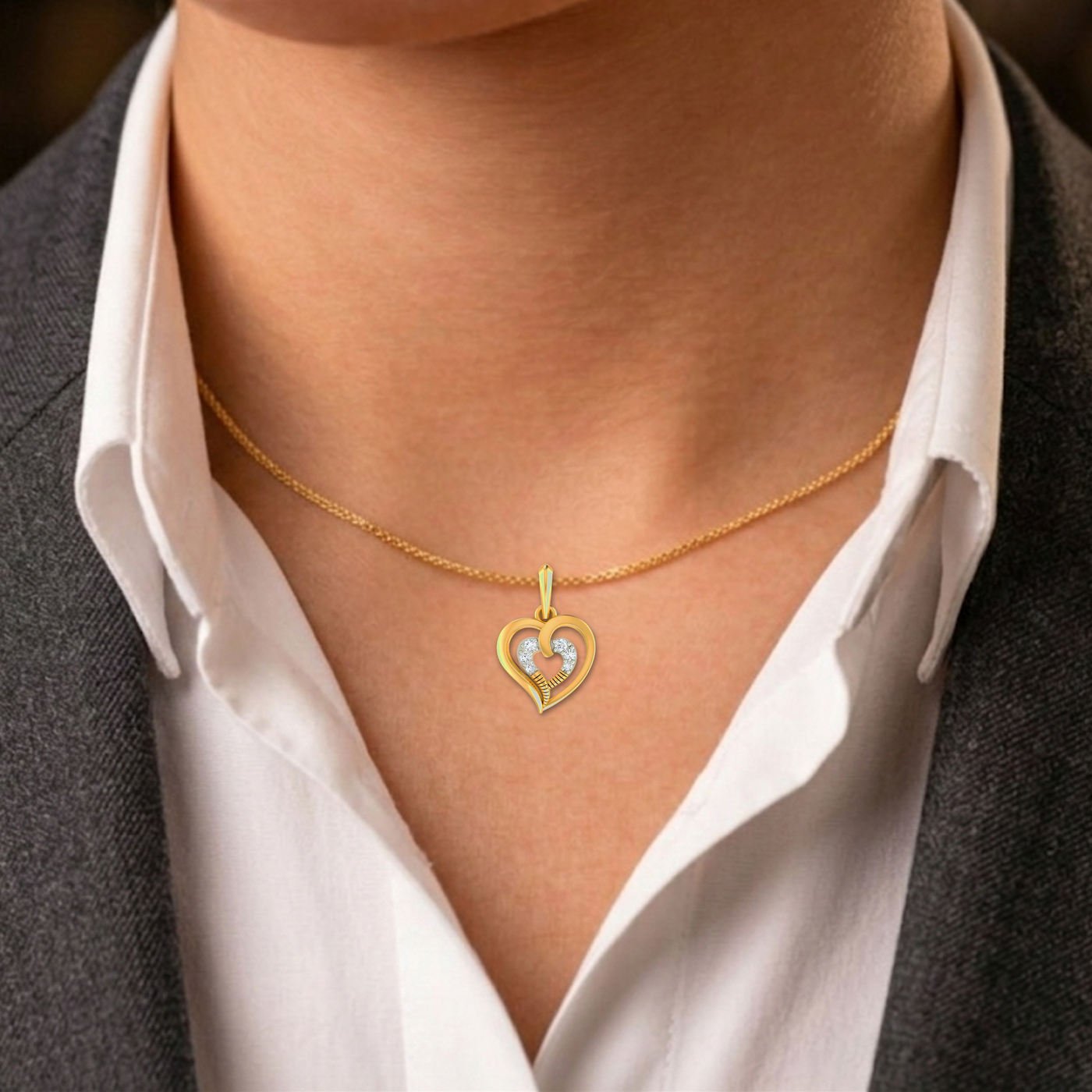 Gold & Diamond Heart Pendant Set KRC40573