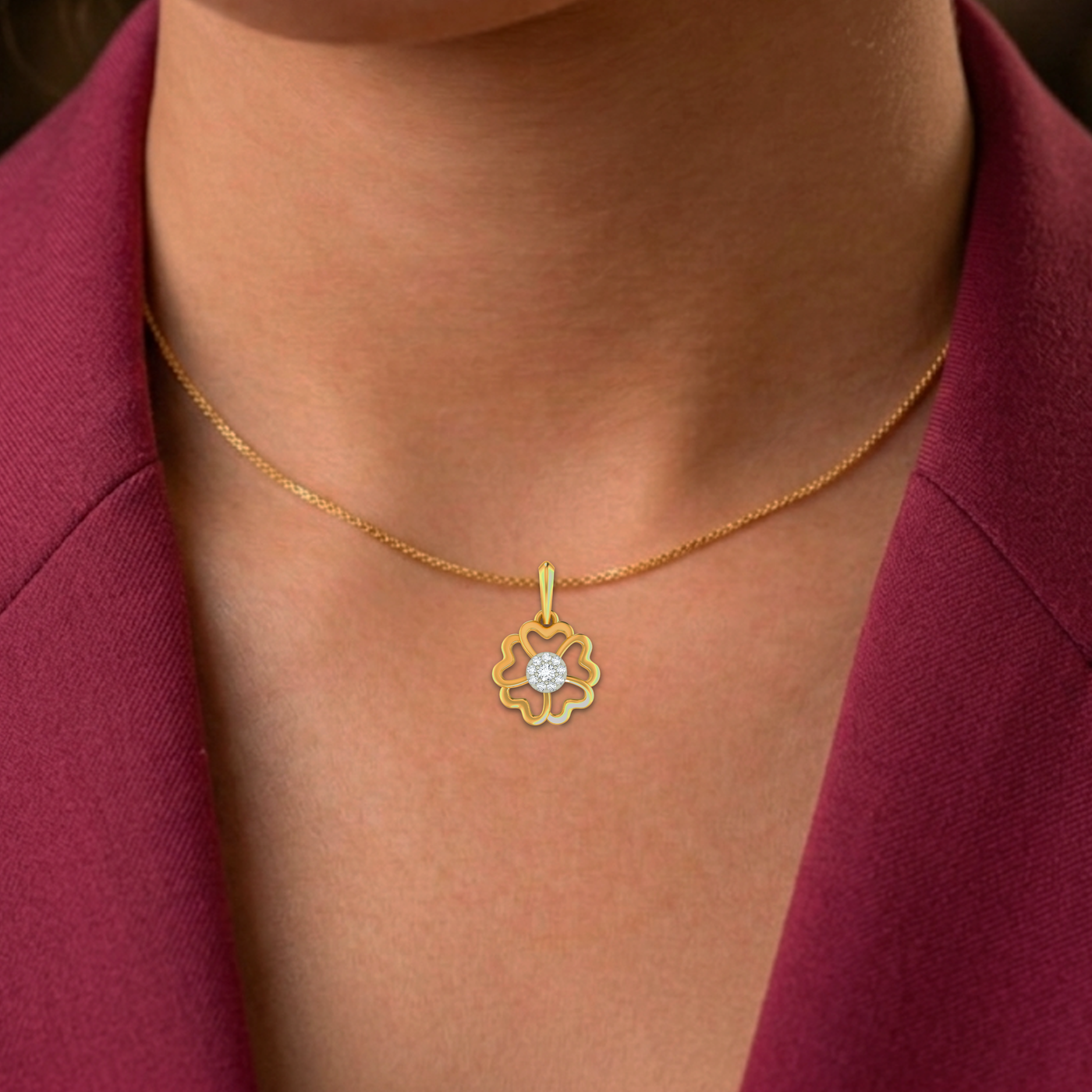 Gold & Diamond Floral Pendant Set KRC40575