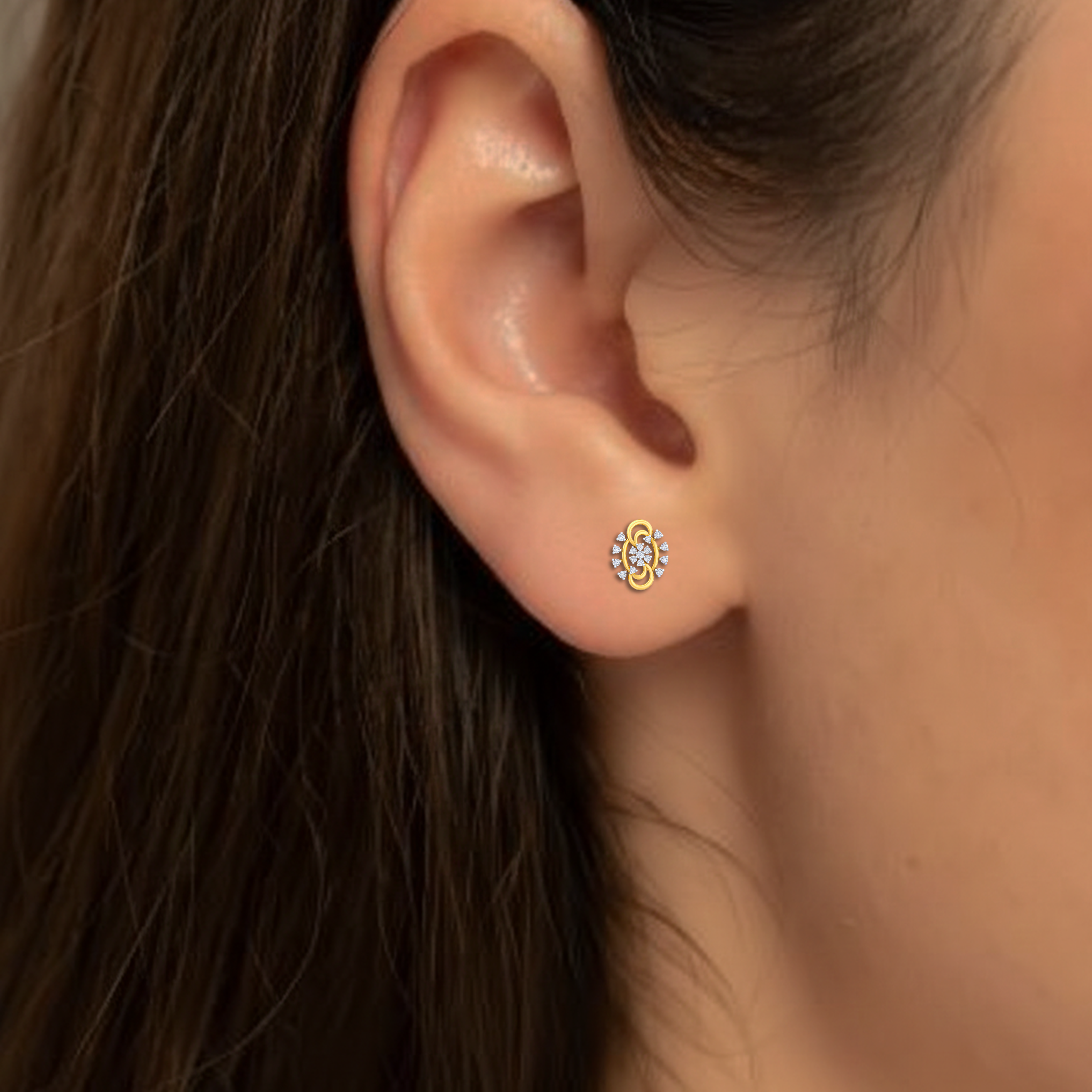 Yellow Gold Diamond Earring Close up shot| under 40k 
