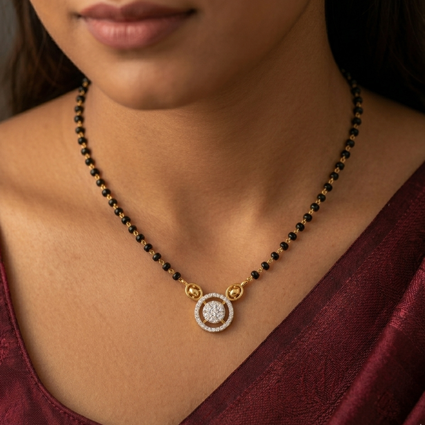 Gold & Diamond Round Shape Mangalsutra For Women KRC50115