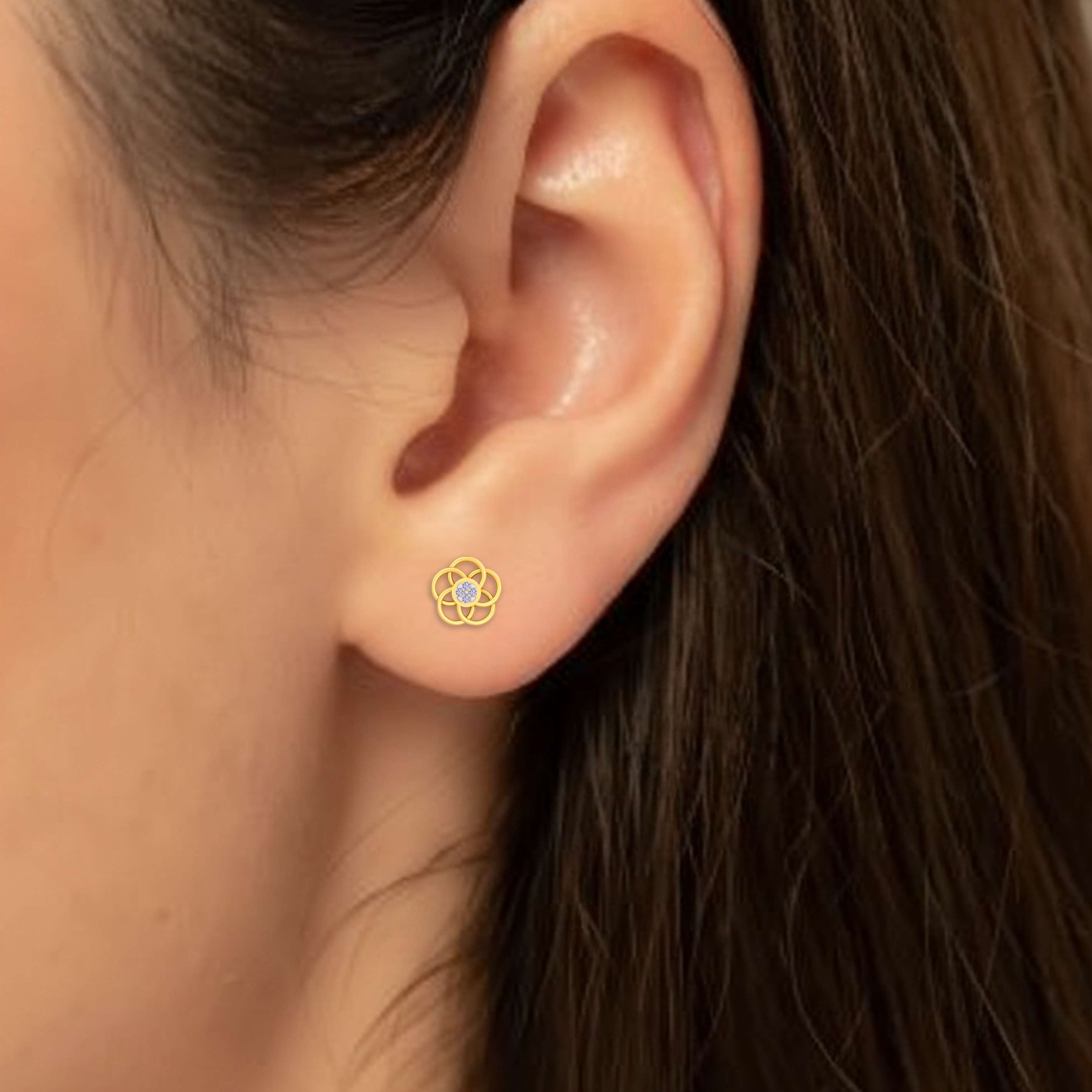 Floral Yellow Gold Diamond Earring close up shot | under 40k 
