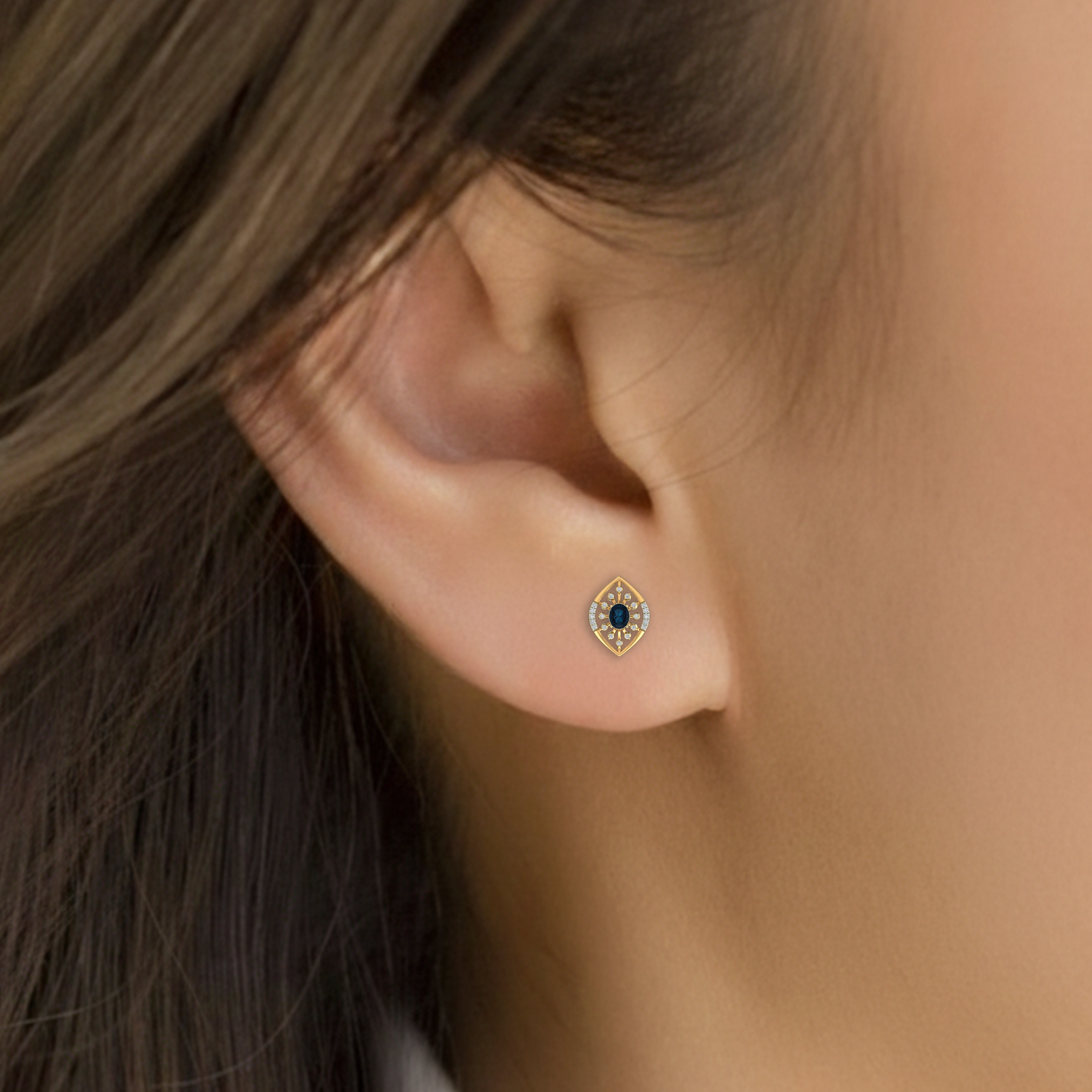 Yellow Gold Diamond Earring close up shot | under 40k 
