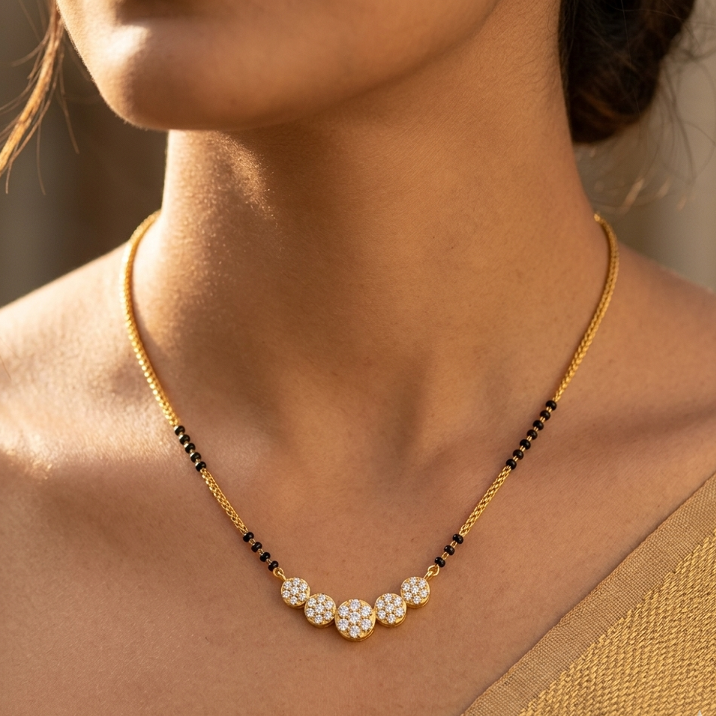 Gold & Diamond Round Mangalsutra For Women KRC50156