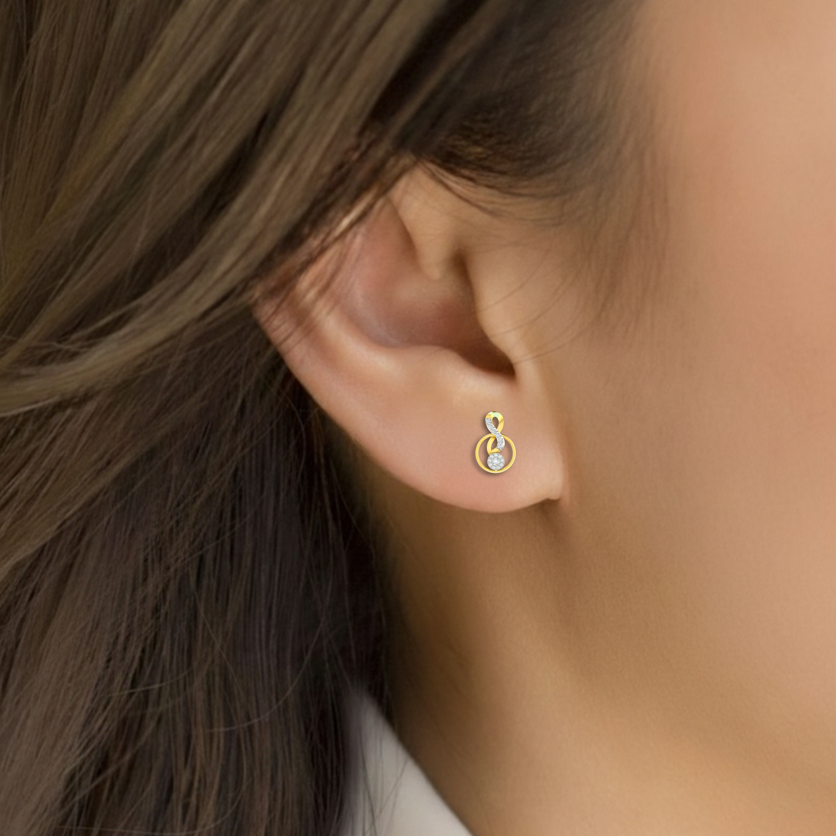Yellow Gold Diamond Earring close up shot| under 40k 