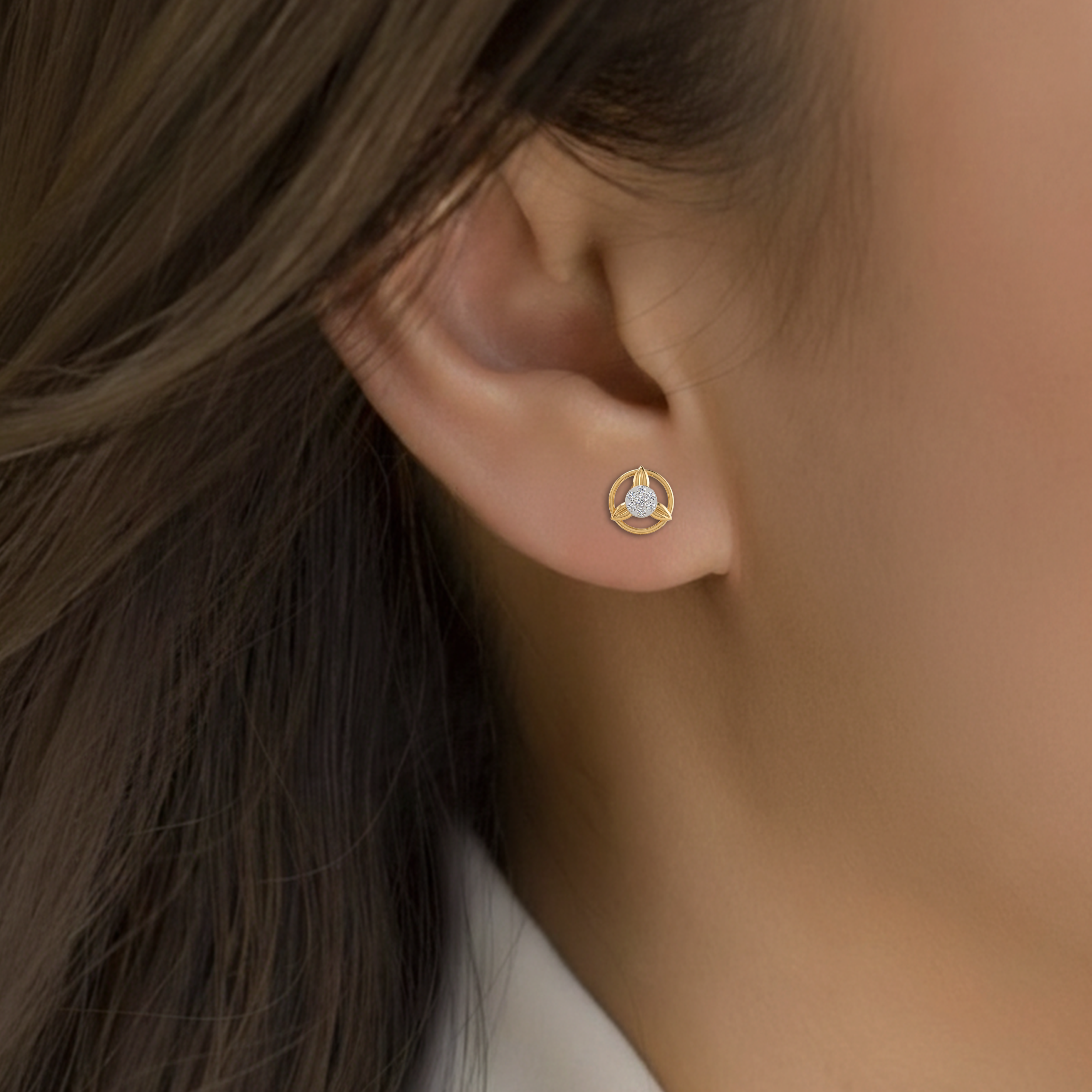 Yellow Gold Diamond Earring close up shot | under 40k 