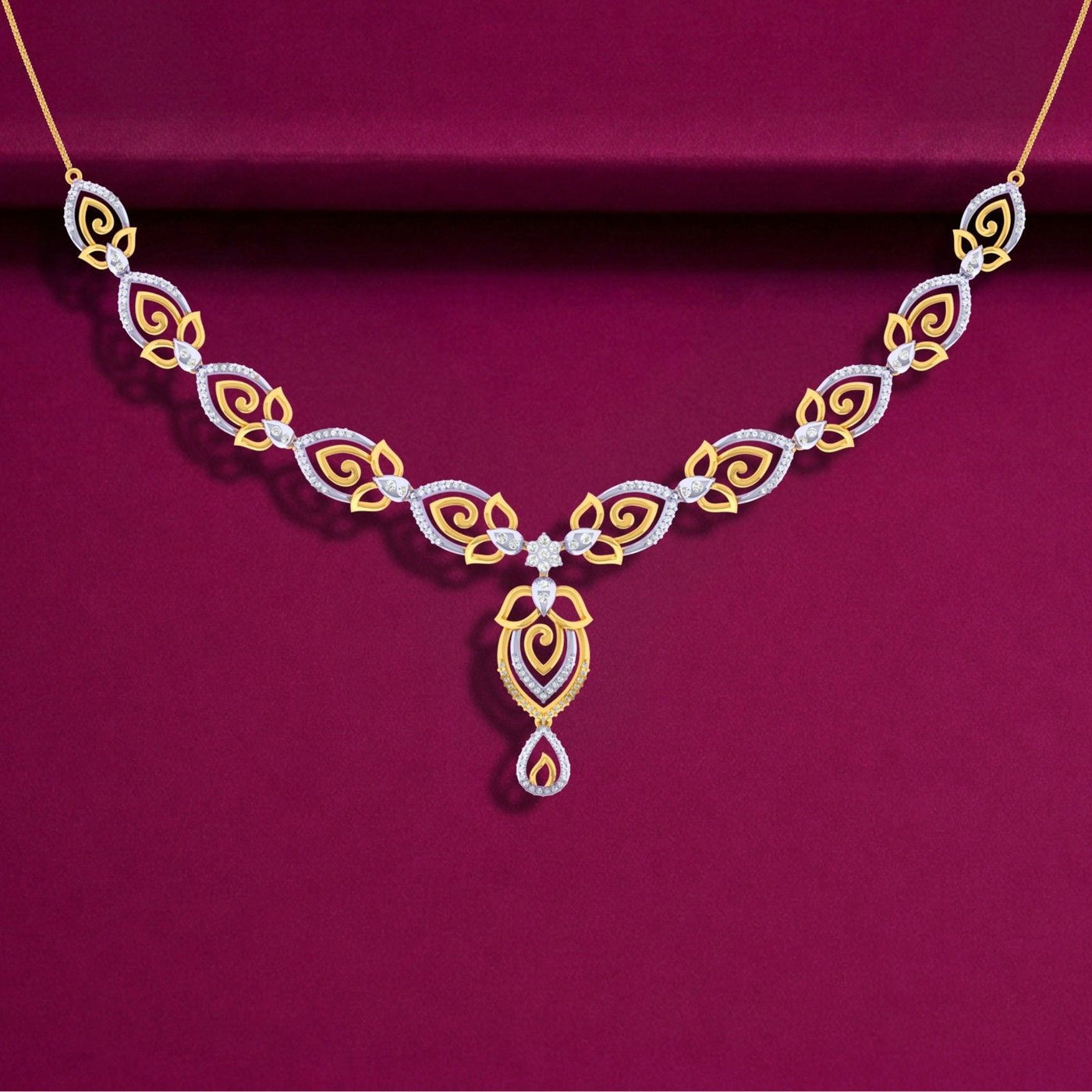 Gold and diamond design on a purple background.
