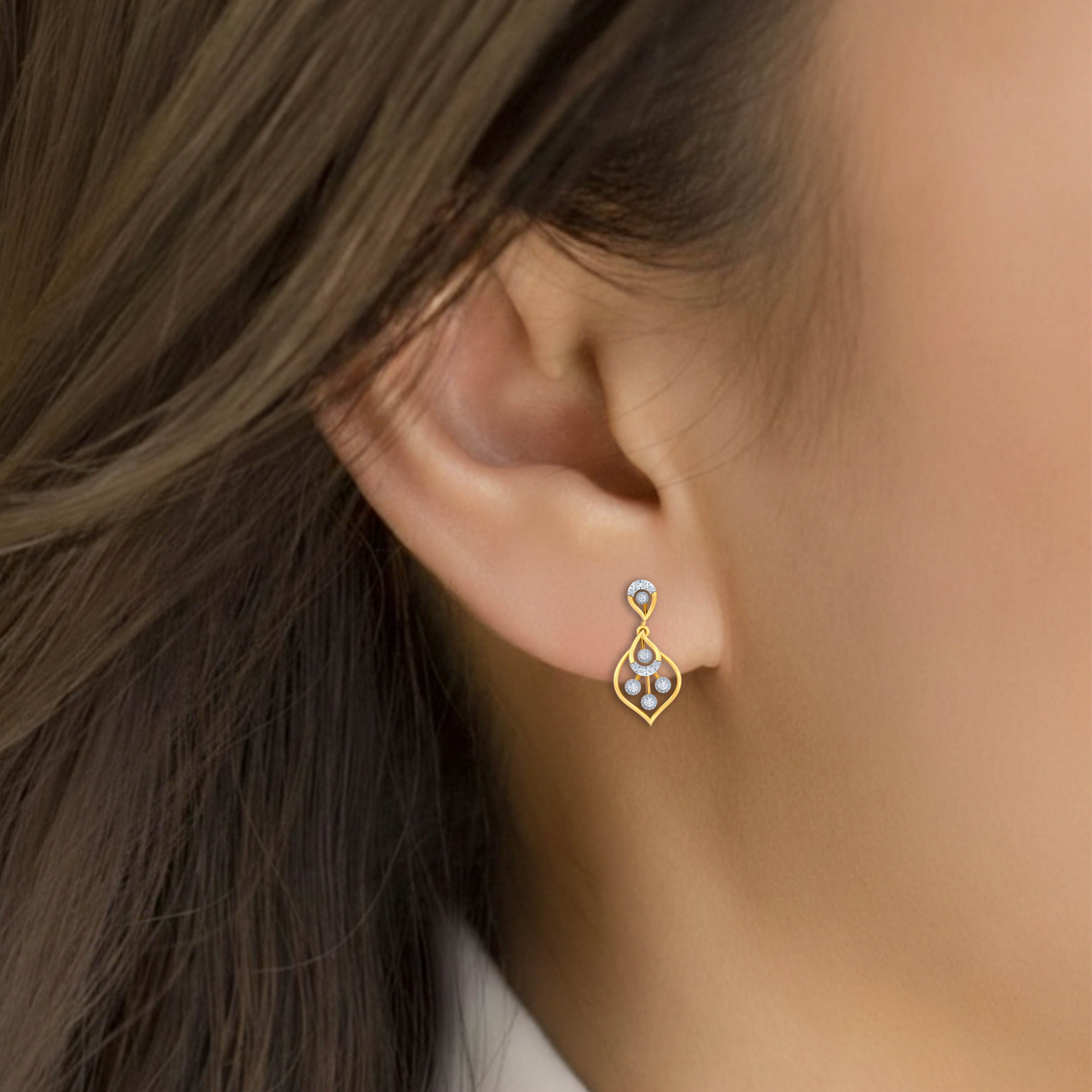 Yellow Gold Diamond Earring close up shot | under 40k 