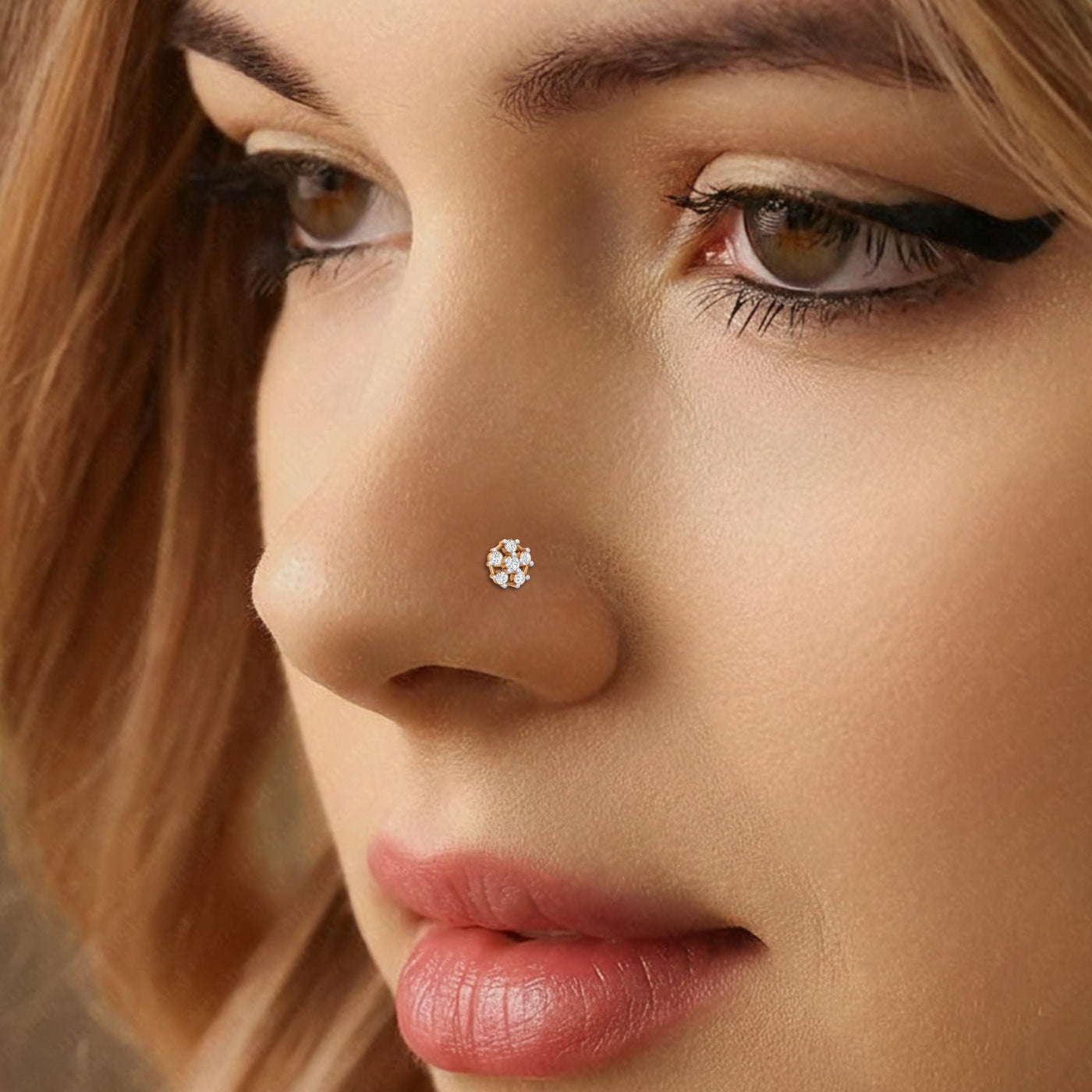 Gold & Diamond Stud Nose Pin KRC80157