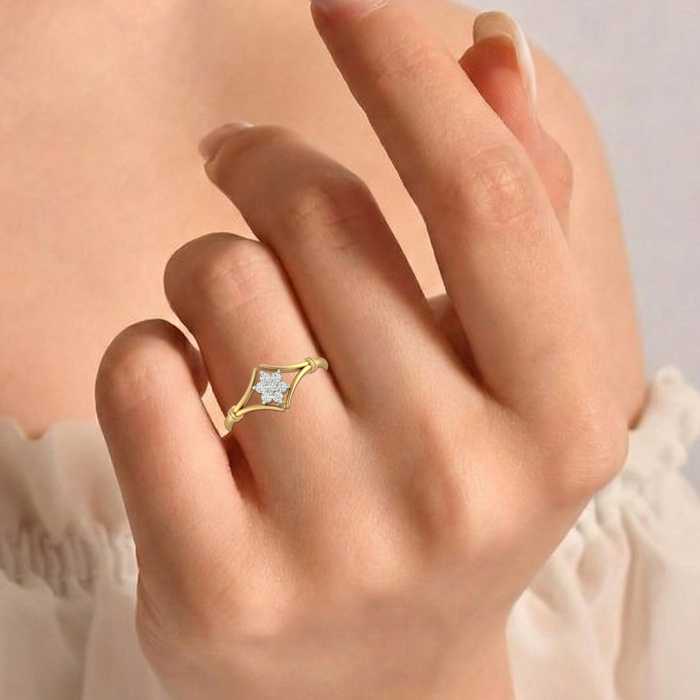 Gold & Diamond Floral Ring For Women KRC10297