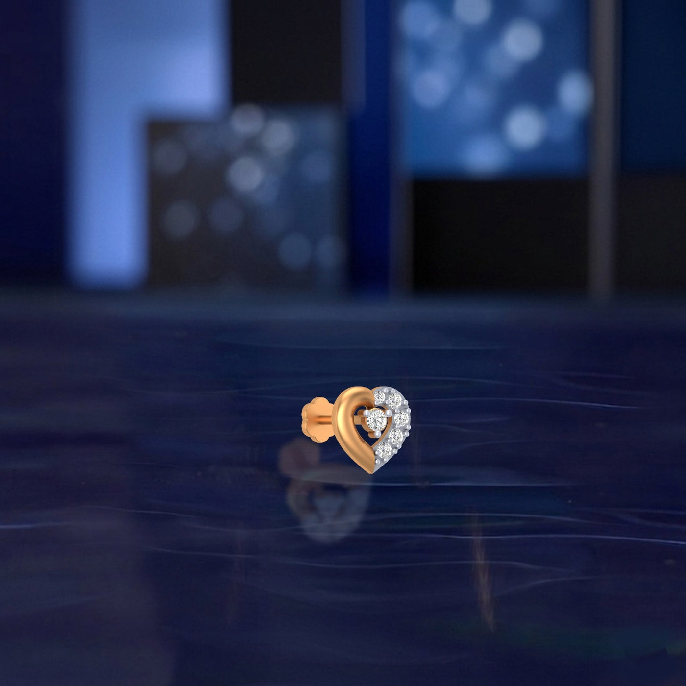 Gold & Diamond Heart Nose Pin KRC80121