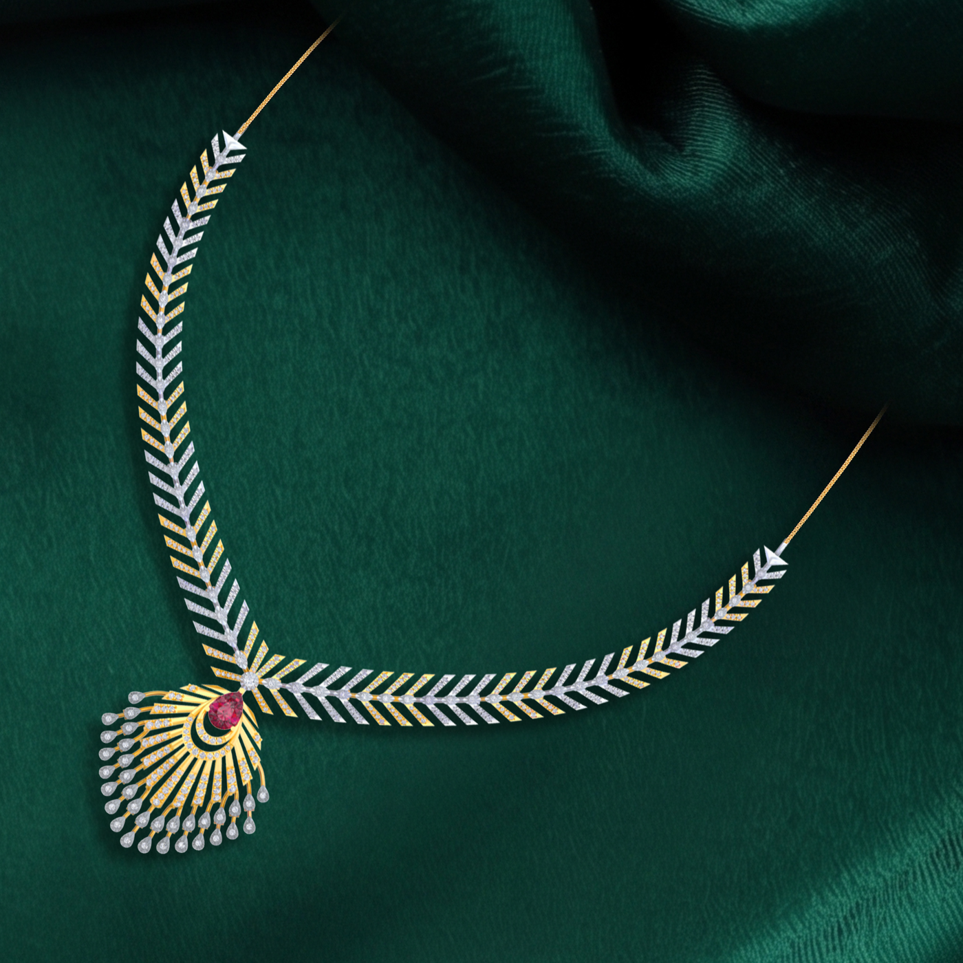 Gold & Diamond Gemstone Necklace Set KRC60162