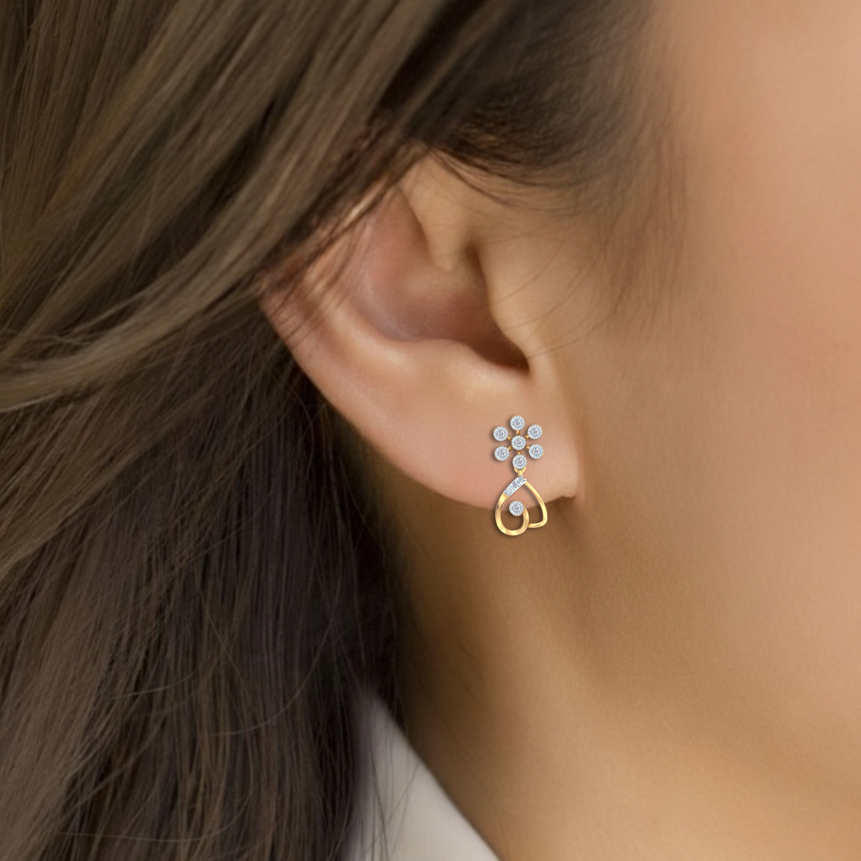 Yellow Gold Diamond Earring  lose up shot| under 40k 